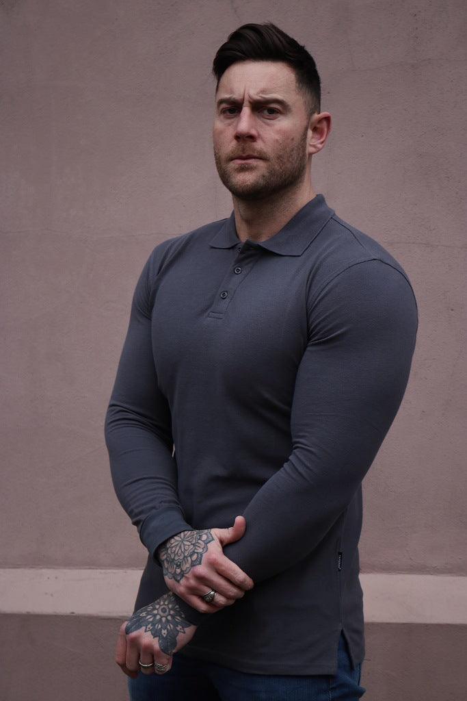 Long Sleeve Dark Grey Vittorini Fit Polo Shirt