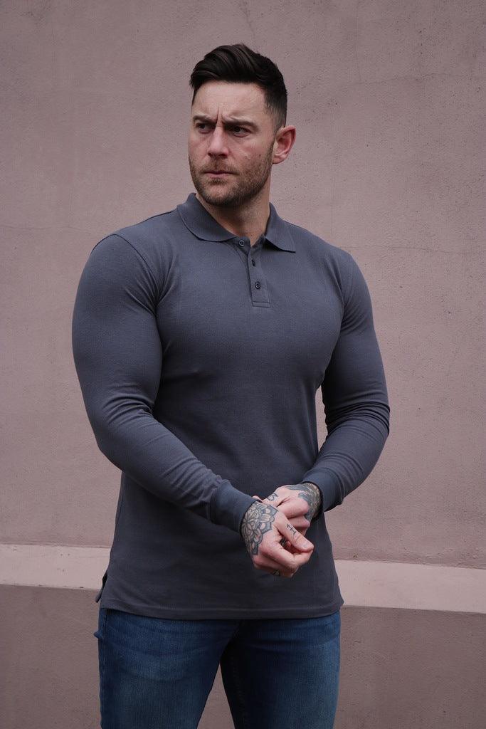 Long Sleeve Dark Grey Vittorini Fit Polo Shirt