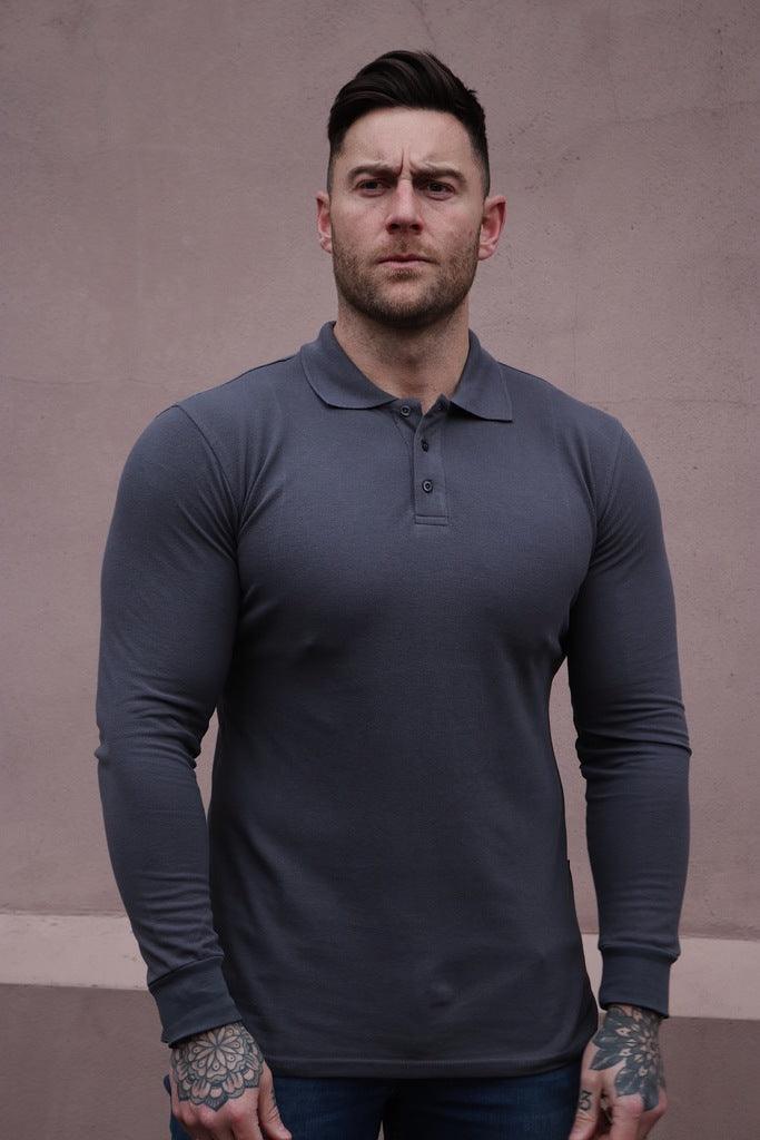 Long Sleeve Dark Grey Vittorini Fit Polo Shirt