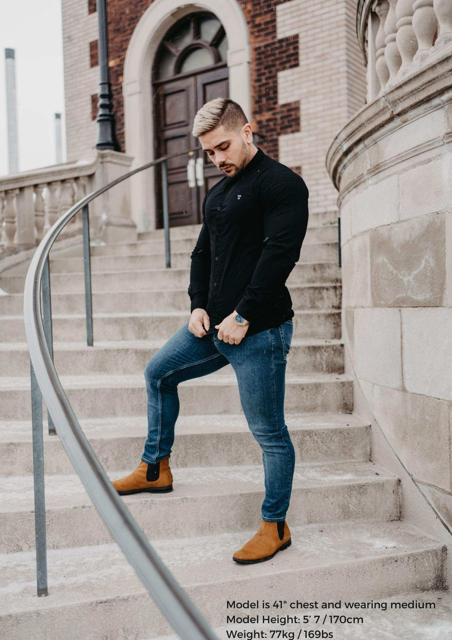 Grandad Collar Black Vittorini Fit Shirt