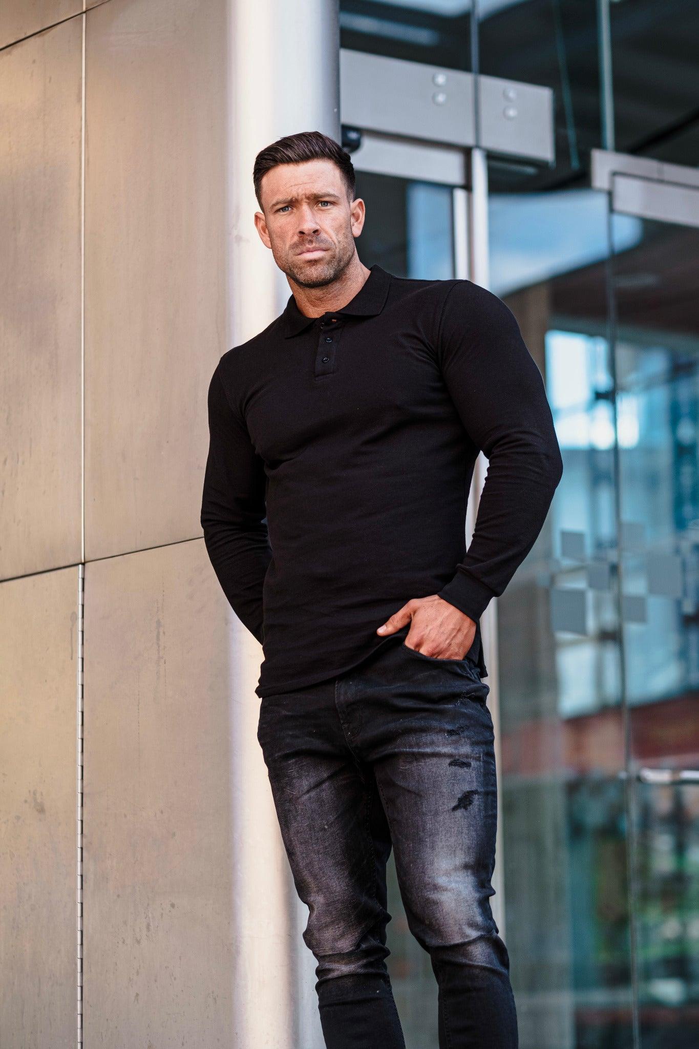 Long Sleeve Black Vittorini Fit Polo Shirt
