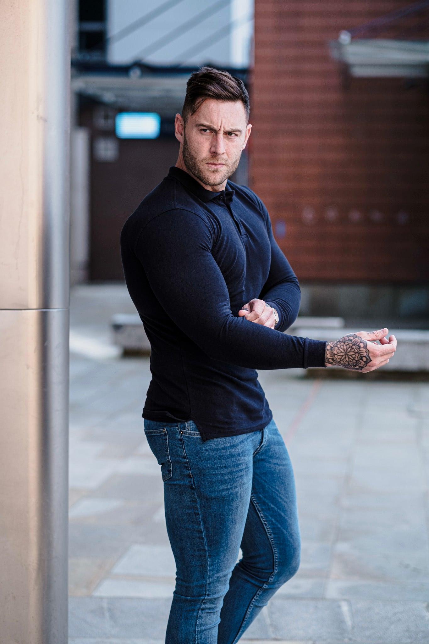 Long Sleeve Navy Vittorini Fit Polo Shirt