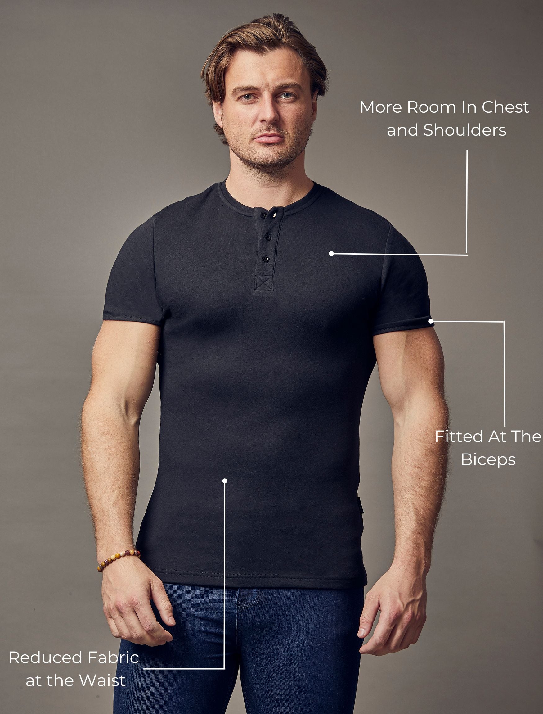 Black Short Sleeve Vittorini Fit Henley