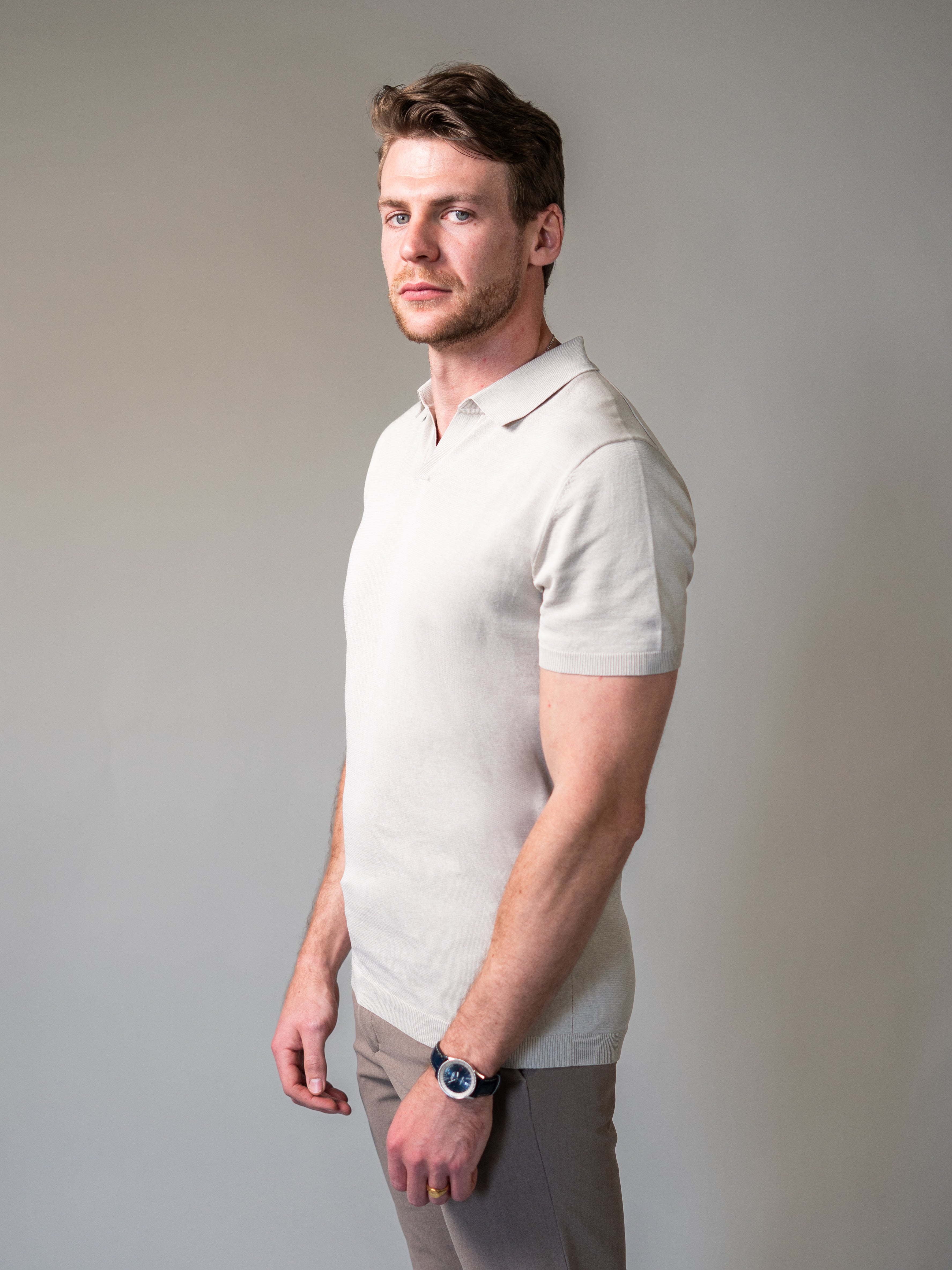 Beige Knitted Vittorini Fit Polo Shirt