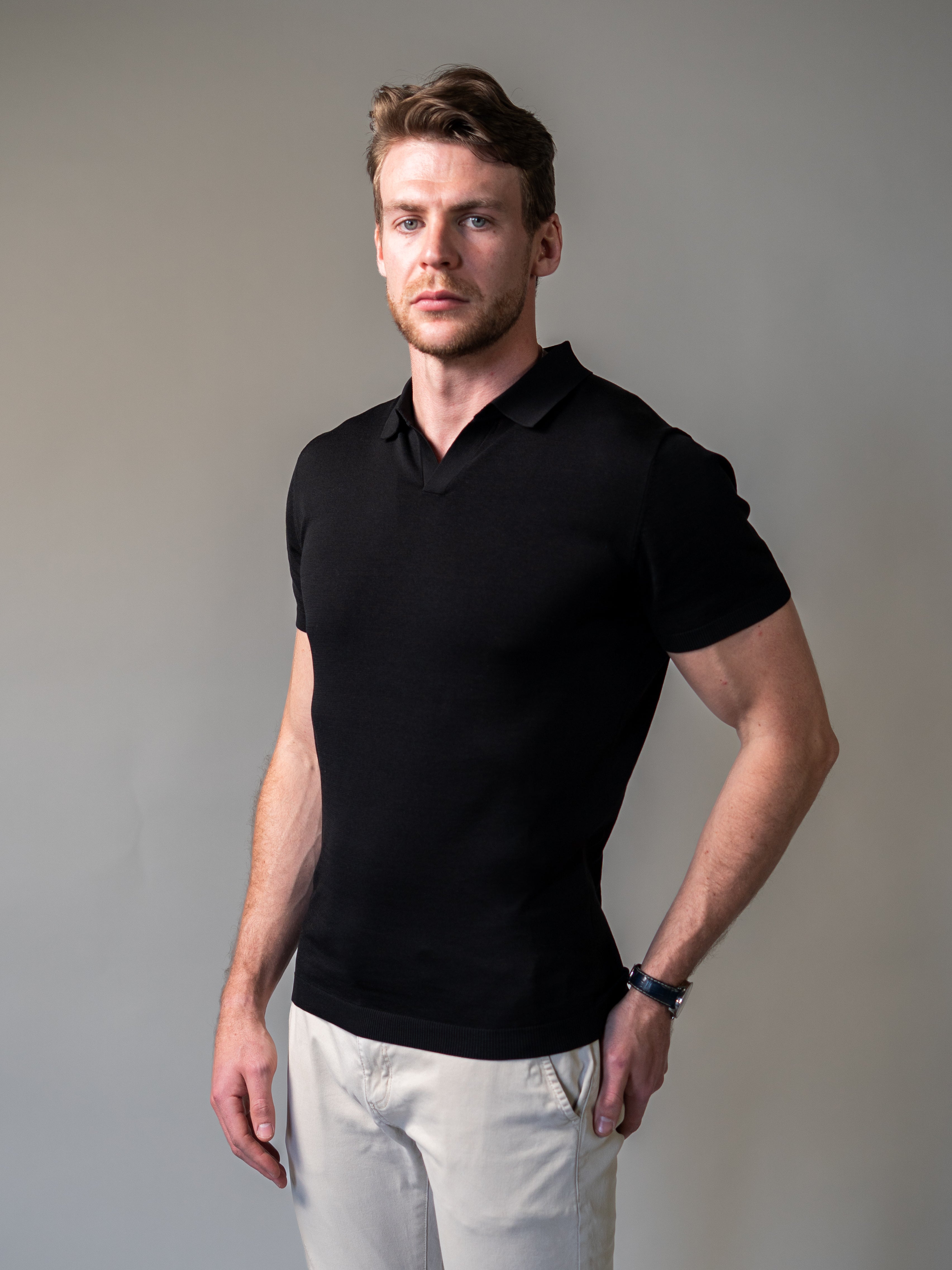 Black Knitted Vittorini Fit Polo Shirt