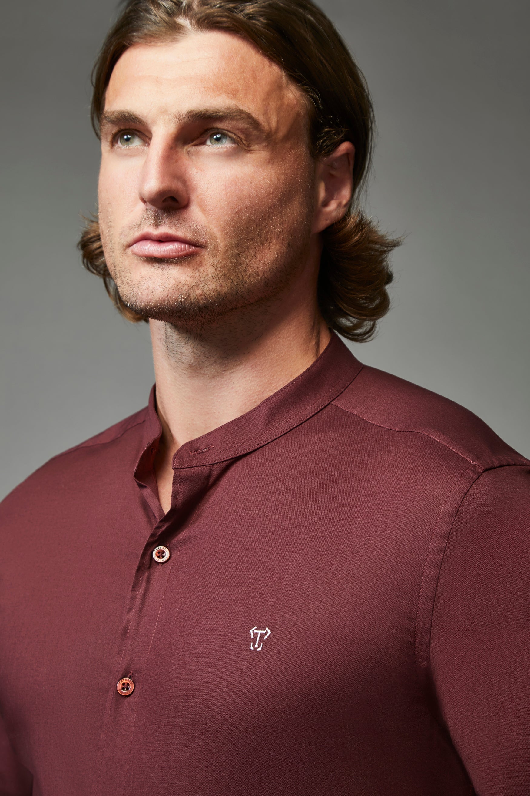 Grandad Collar Burgundy Vittorini Fit Shirt