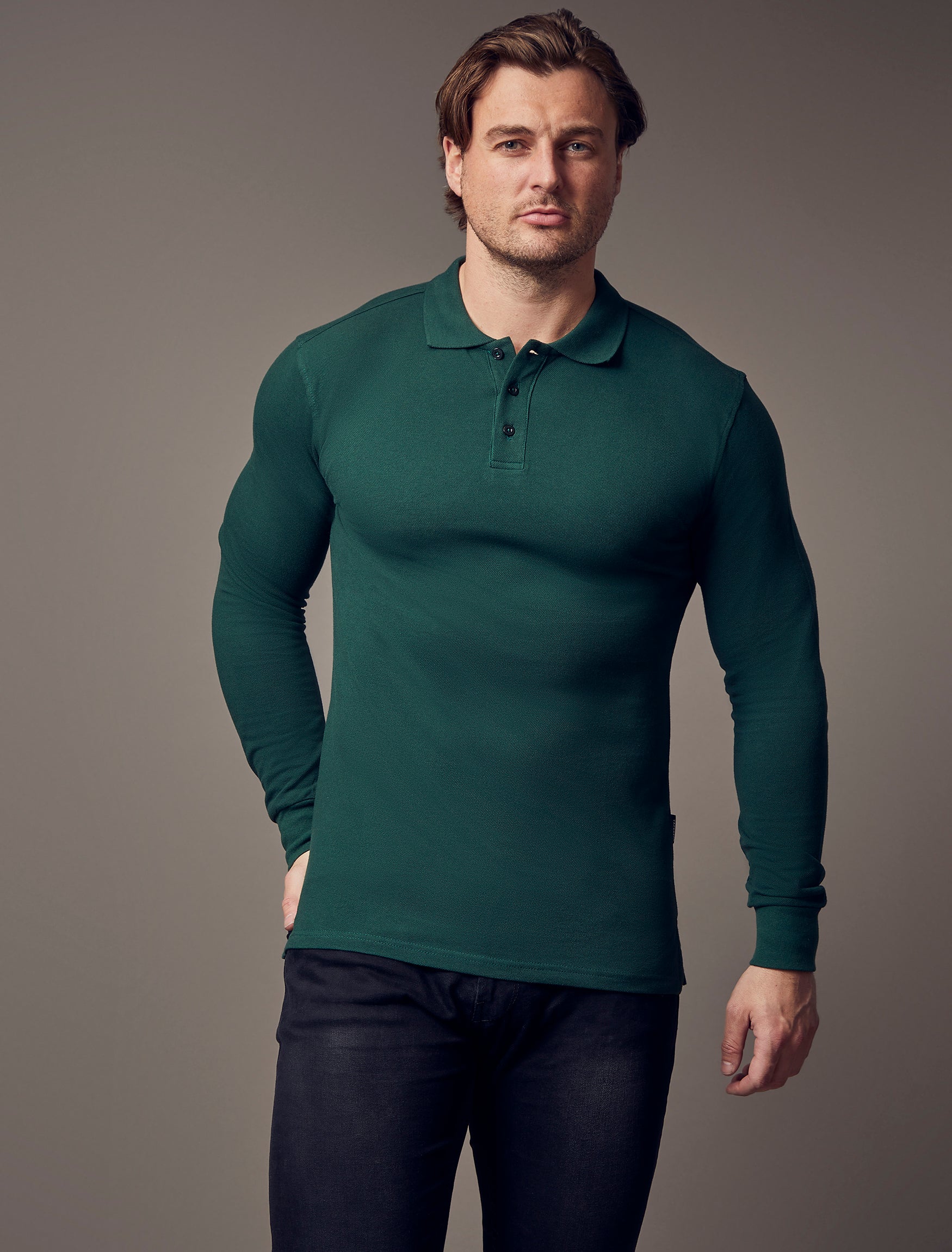 Long Sleeve Green Vittorini Fit Polo Shirt