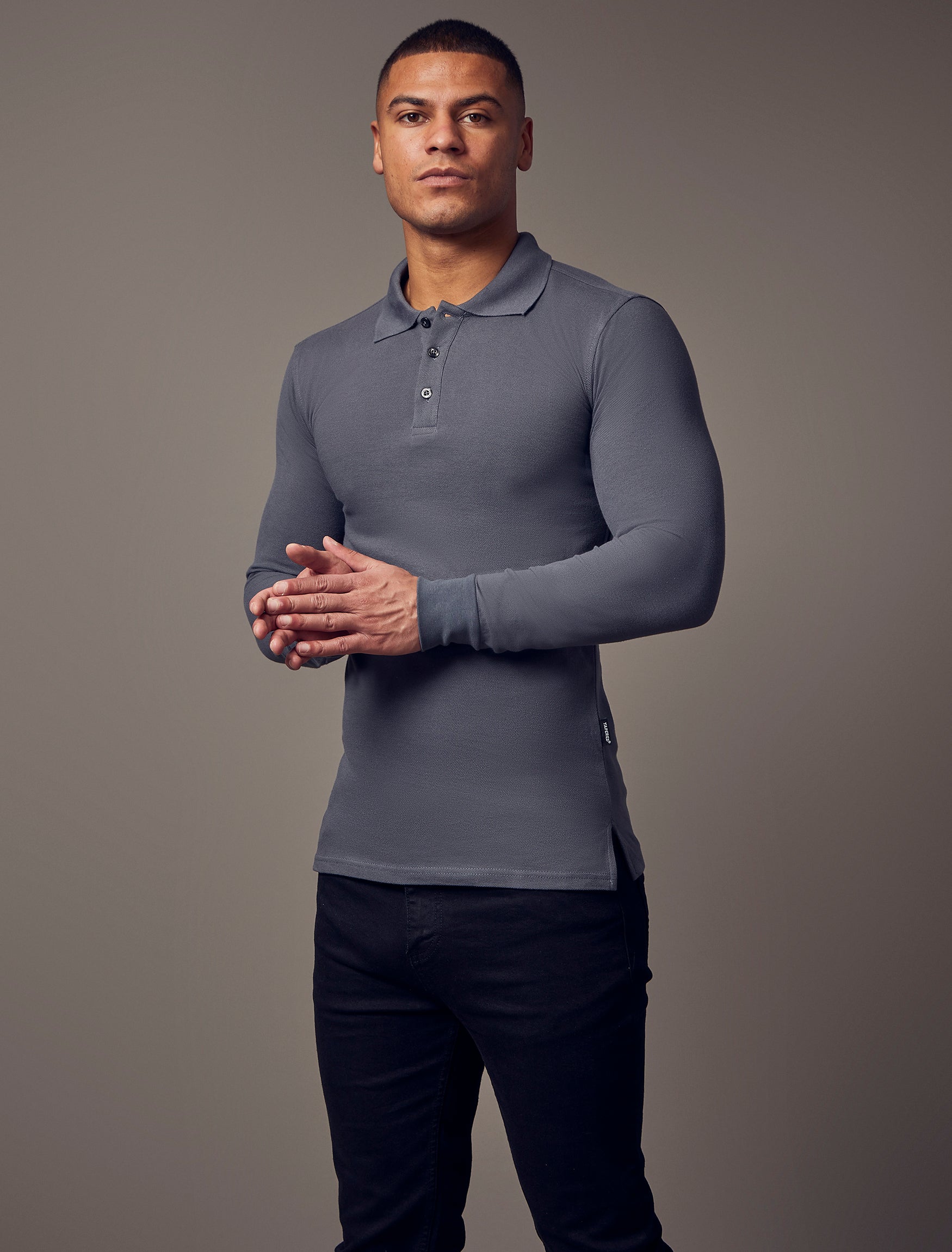 Long Sleeve Dark Grey Vittorini Fit Polo Shirt