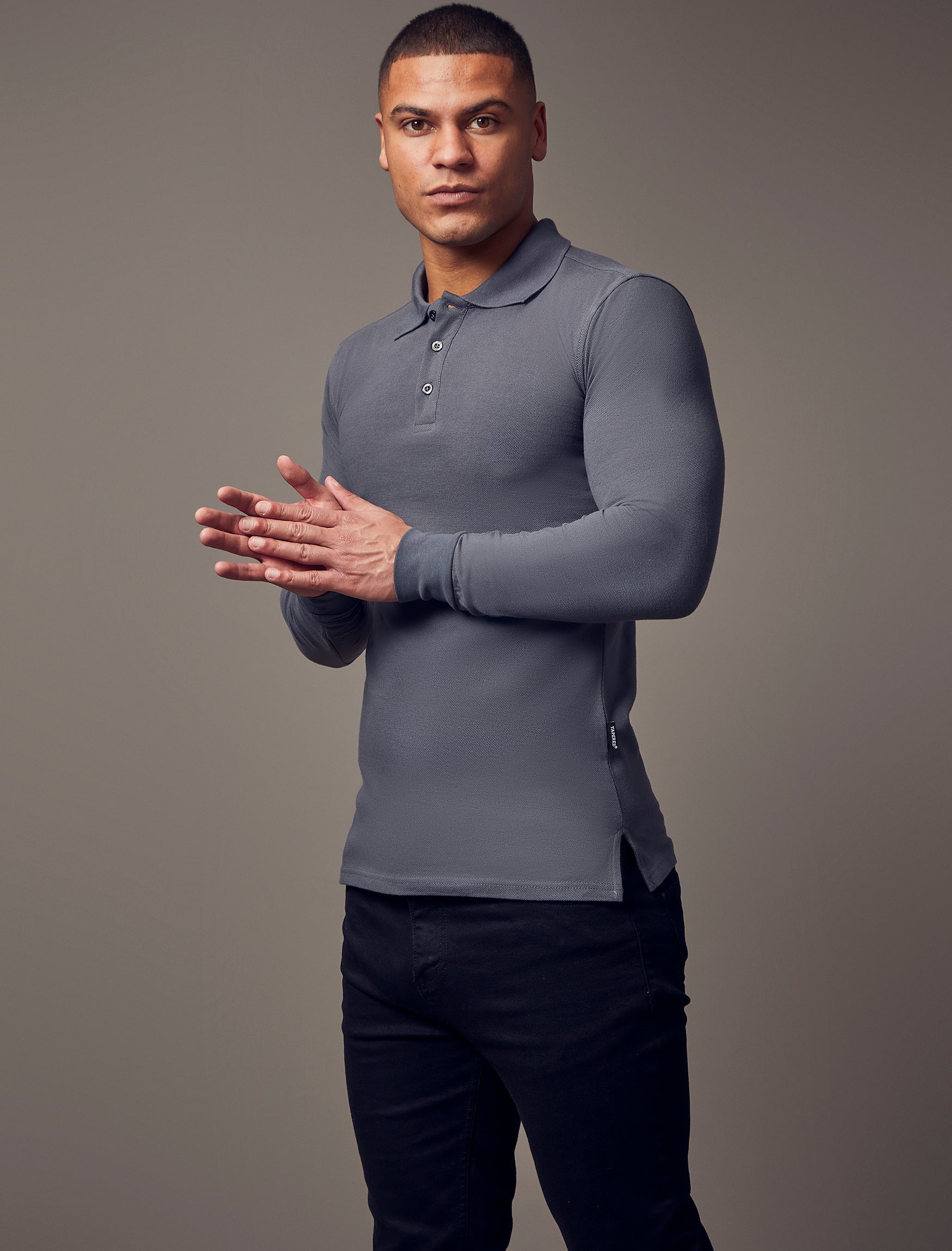 Long Sleeve Dark Grey Vittorini Fit Polo Shirt