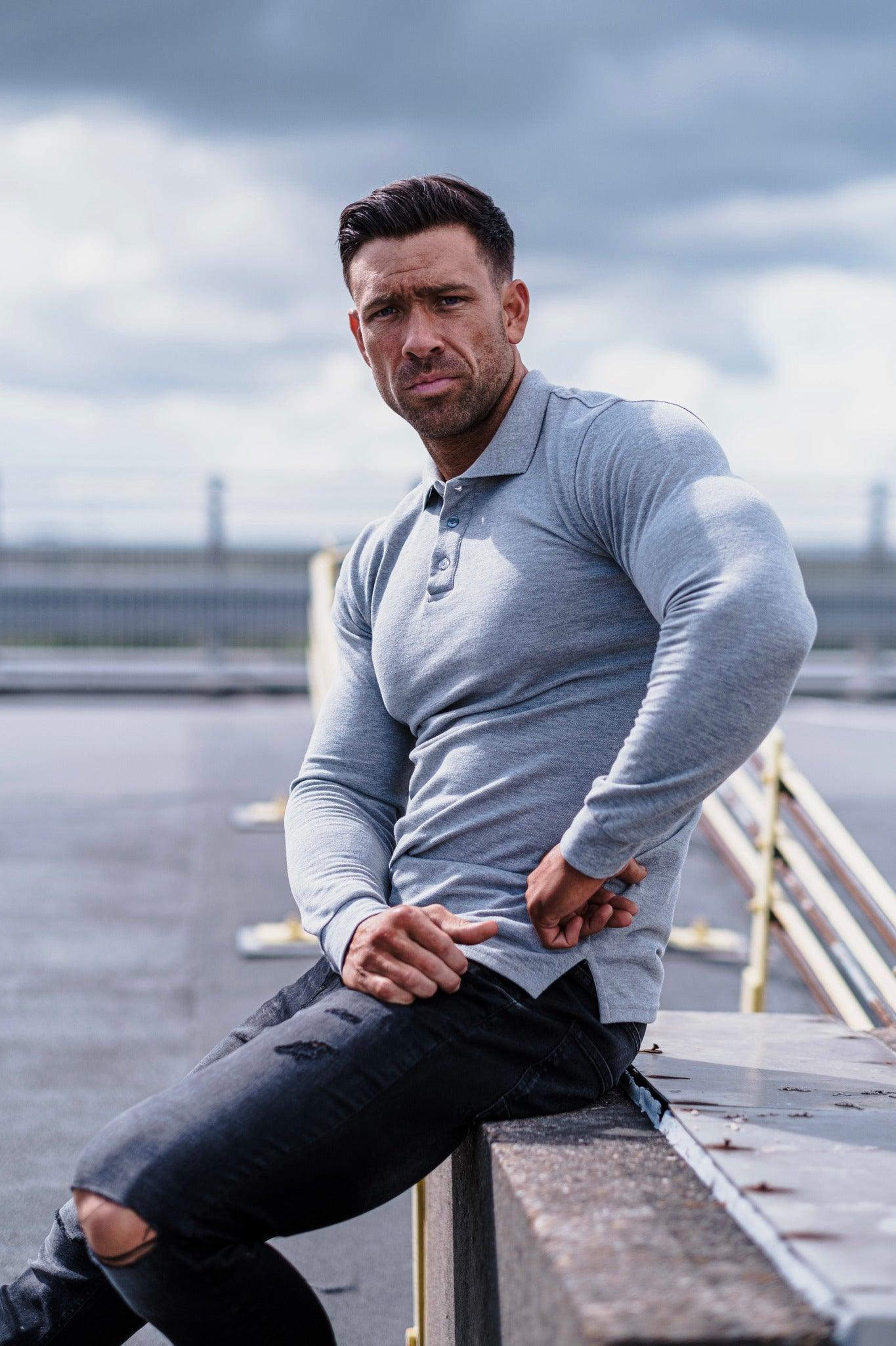 Long Sleeve Grey Vittorini Fit Polo Shirt