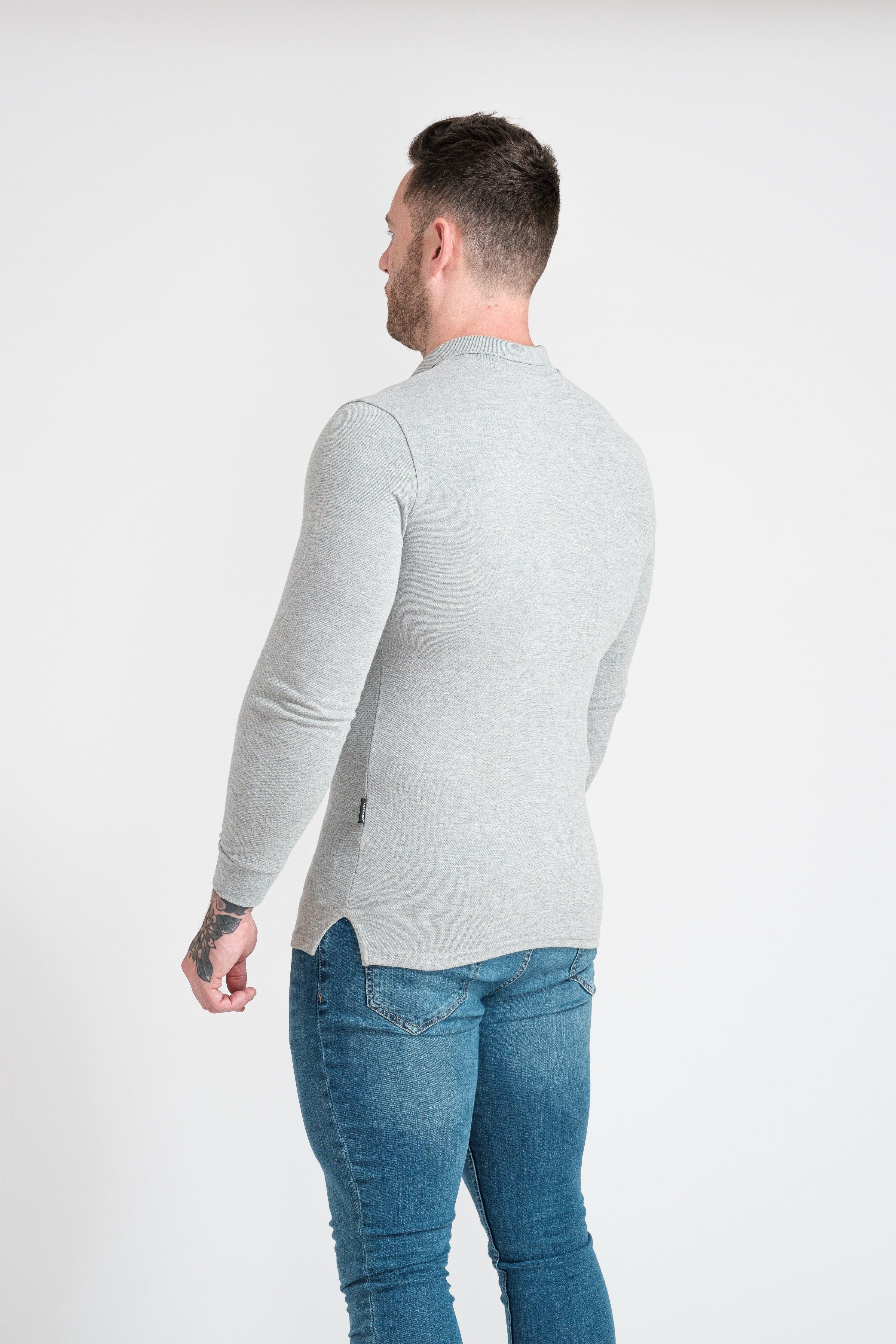 Long Sleeve Grey Vittorini Fit Polo Shirt