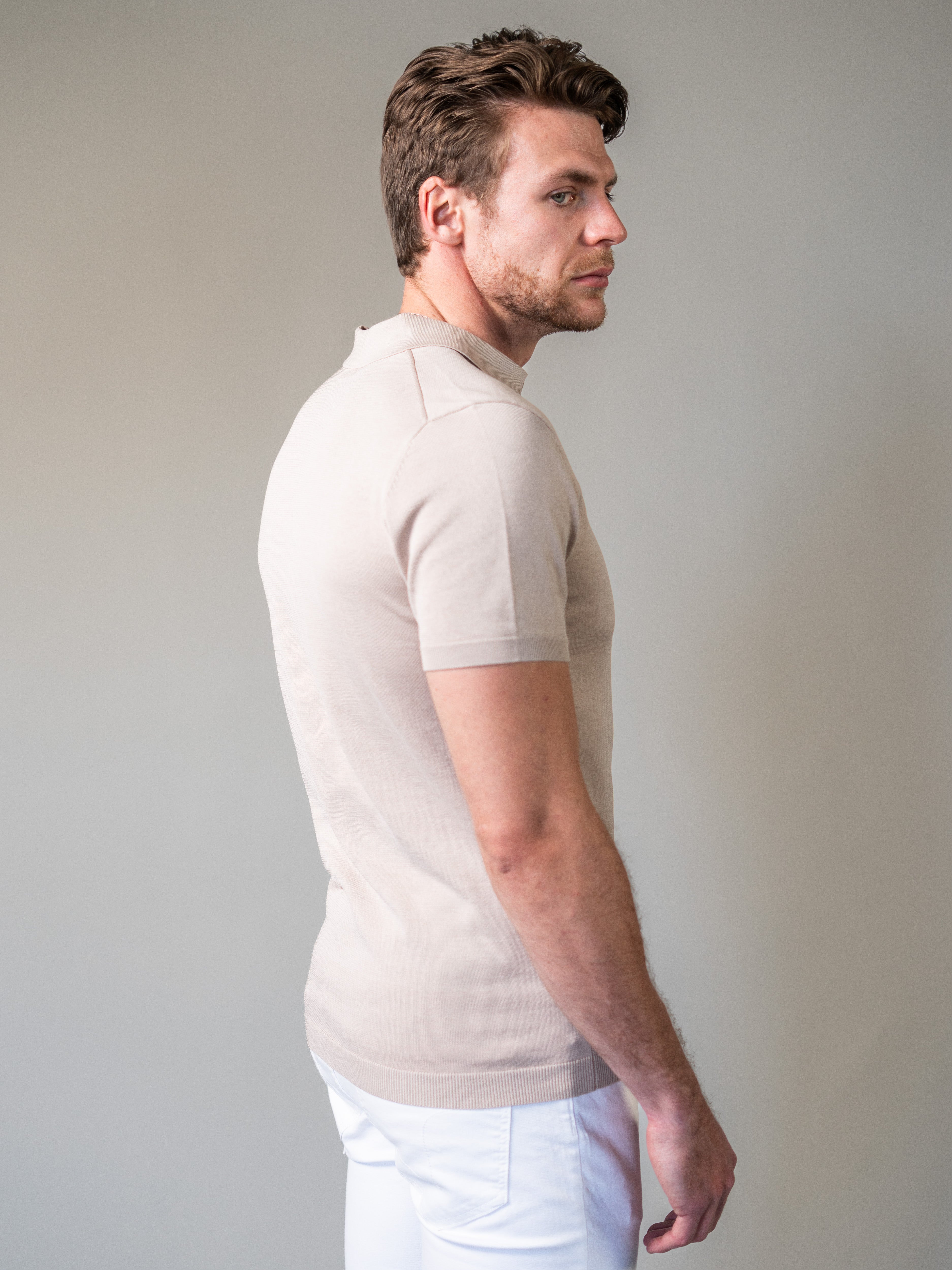 Light Brown Knitted Vittorini Fit Polo Shirt