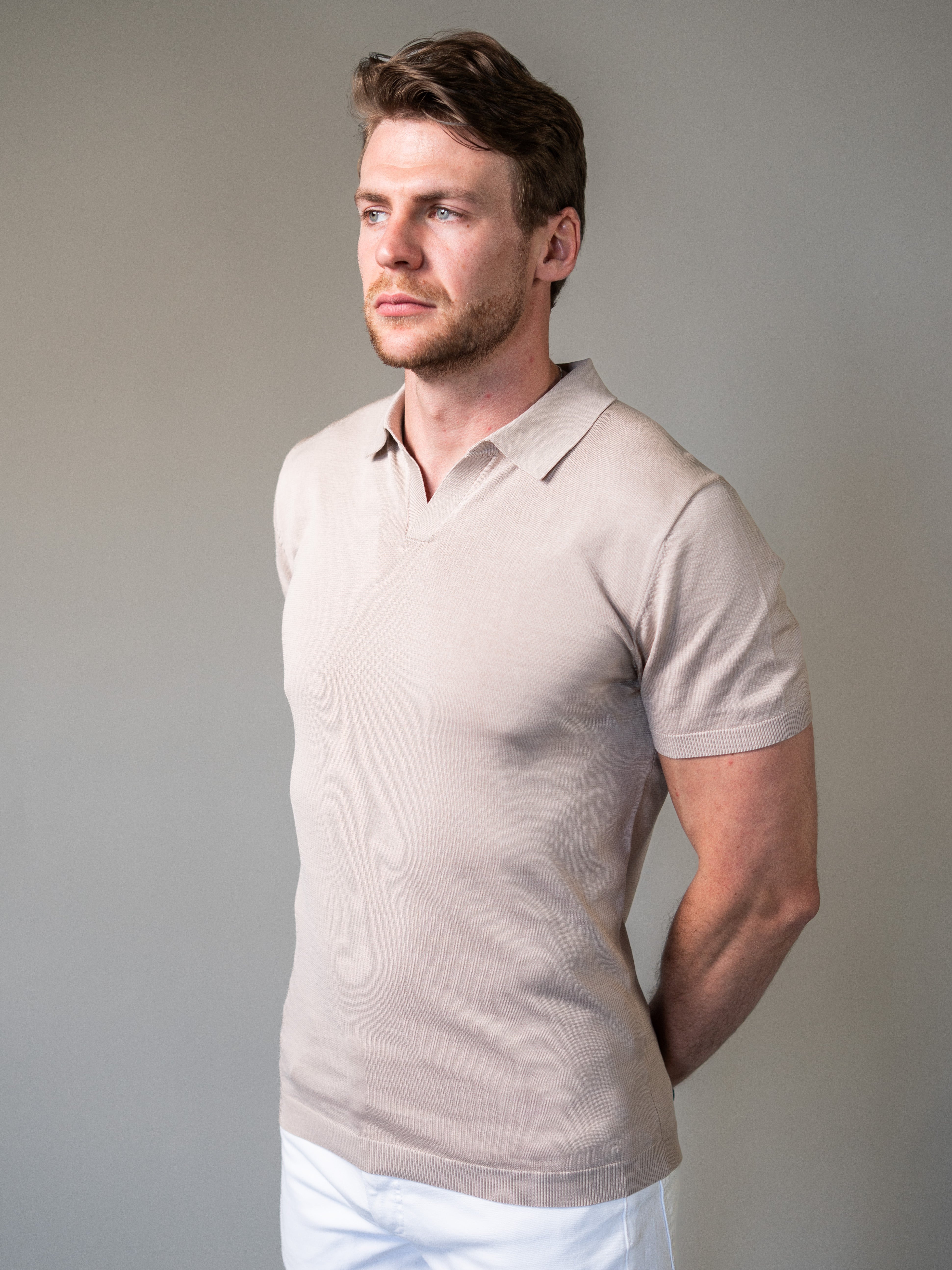 Light Brown Knitted Vittorini Fit Polo Shirt
