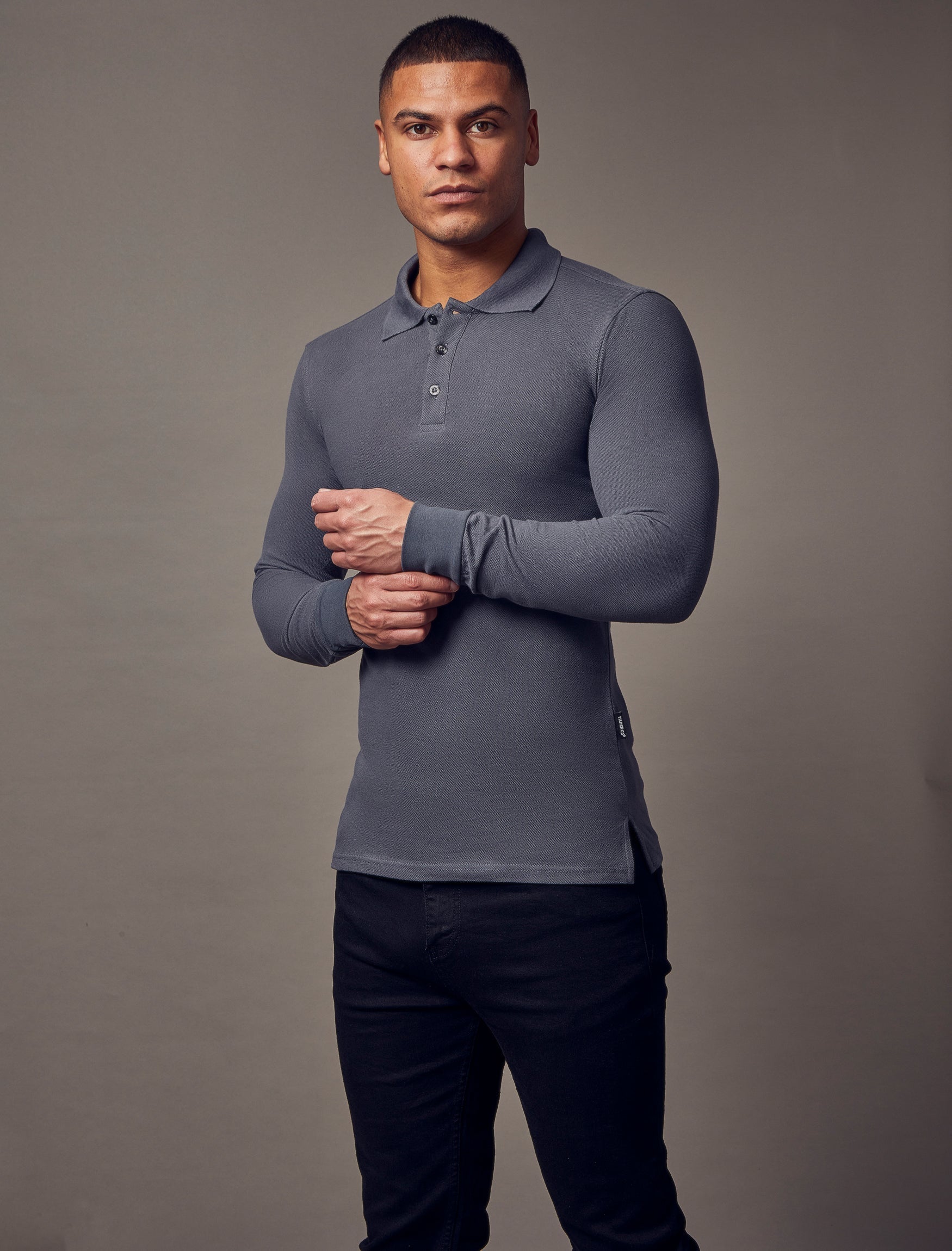 Long Sleeve Dark Grey Vittorini Fit Polo Shirt