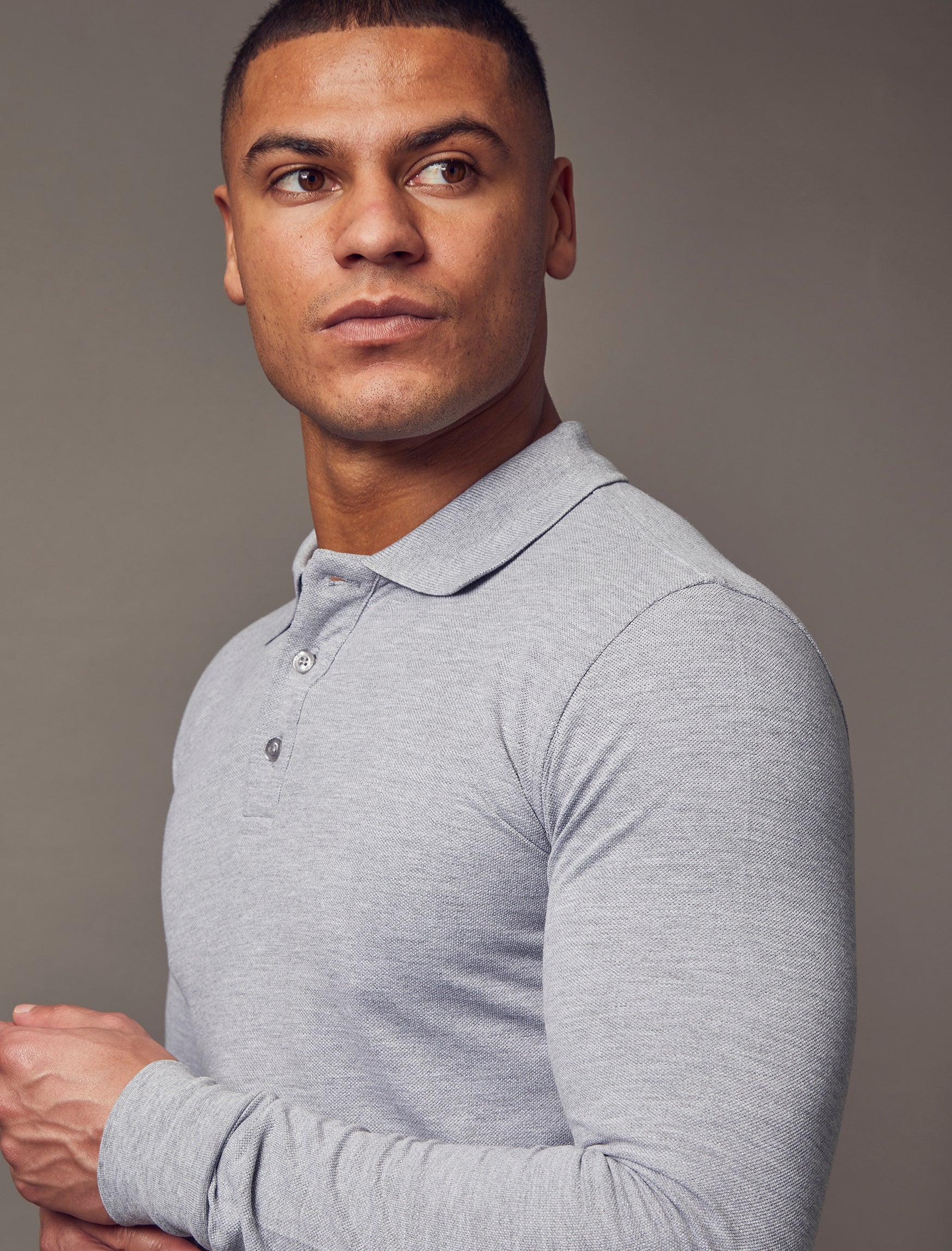 Long Sleeve Grey Vittorini Fit Polo Shirt