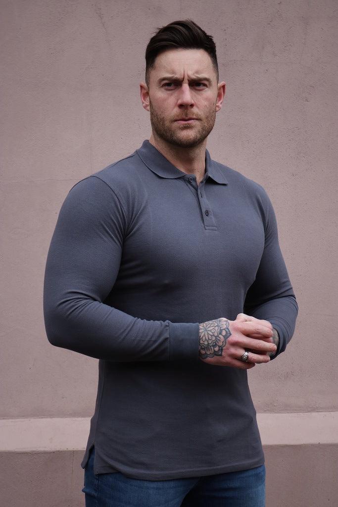 Long Sleeve Dark Grey Vittorini Fit Polo Shirt