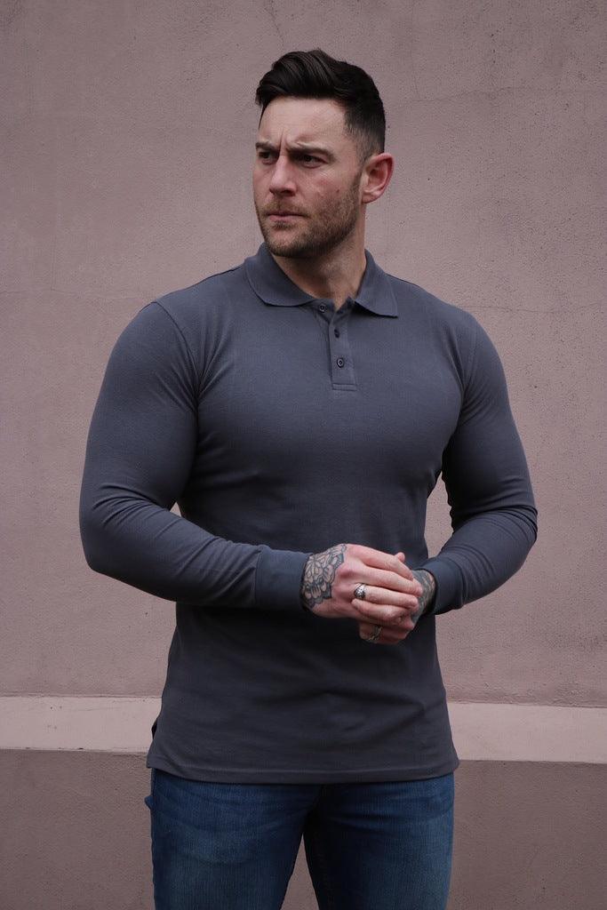 Long Sleeve Dark Grey Vittorini Fit Polo Shirt
