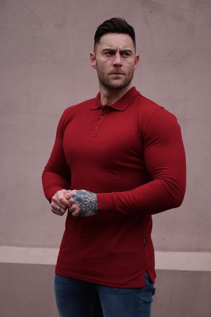 Long Sleeve Burgundy Vittorini Fit Polo Shirt