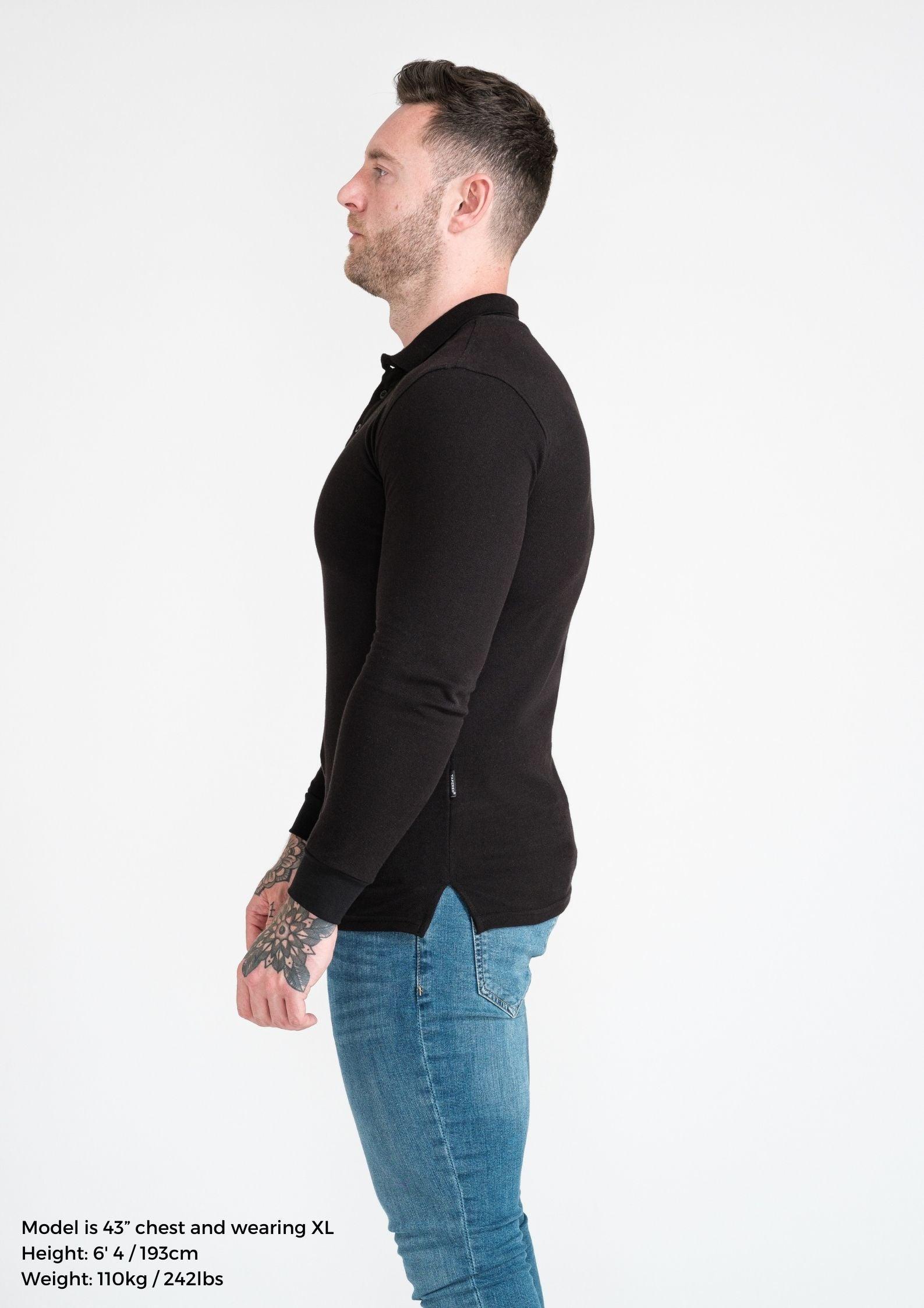 Long Sleeve Black Vittorini Fit Polo Shirt