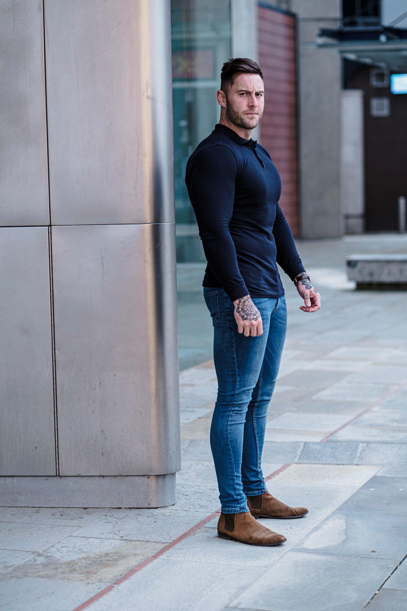 Long Sleeve Navy Vittorini Fit Polo Shirt