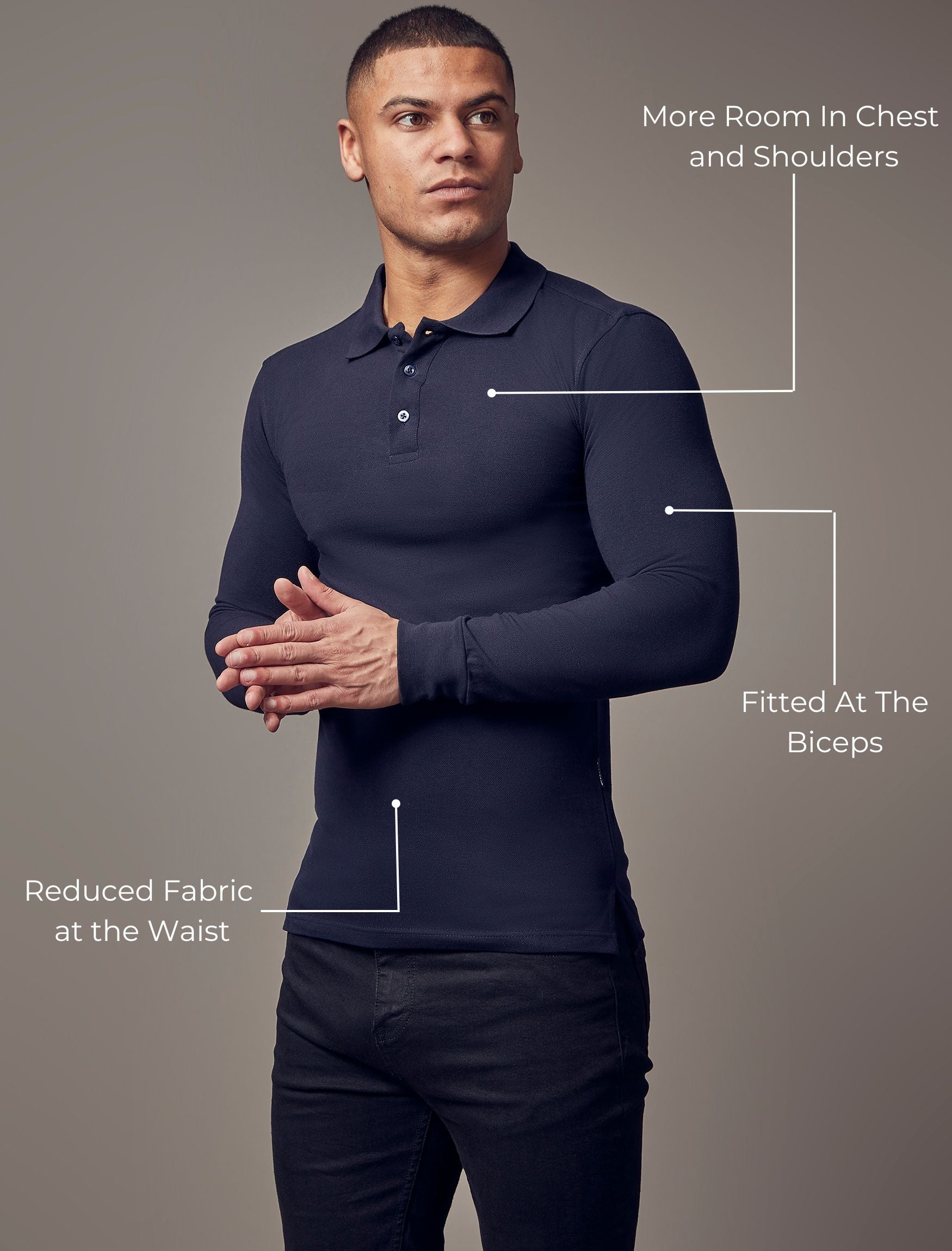 Long Sleeve Navy Vittorini Fit Polo Shirt