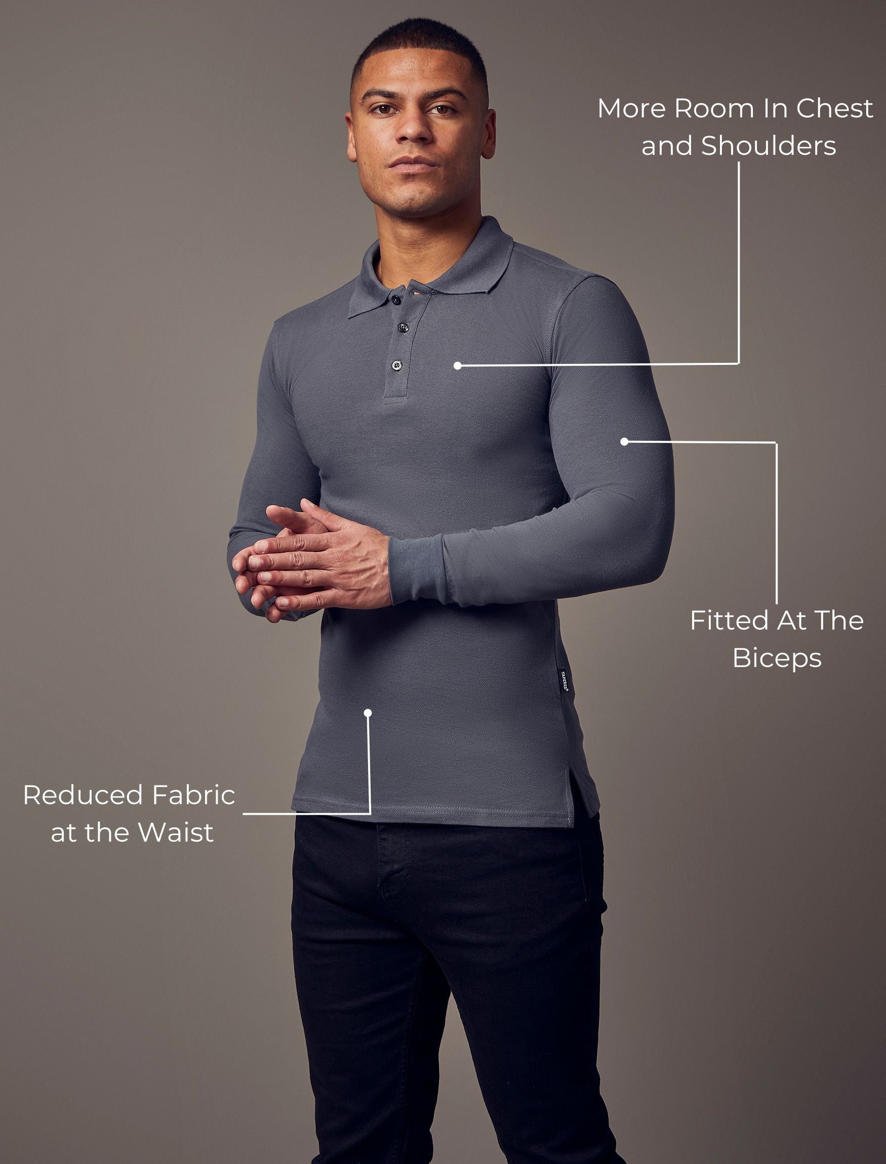 Long Sleeve Dark Grey Vittorini Fit Polo Shirt
