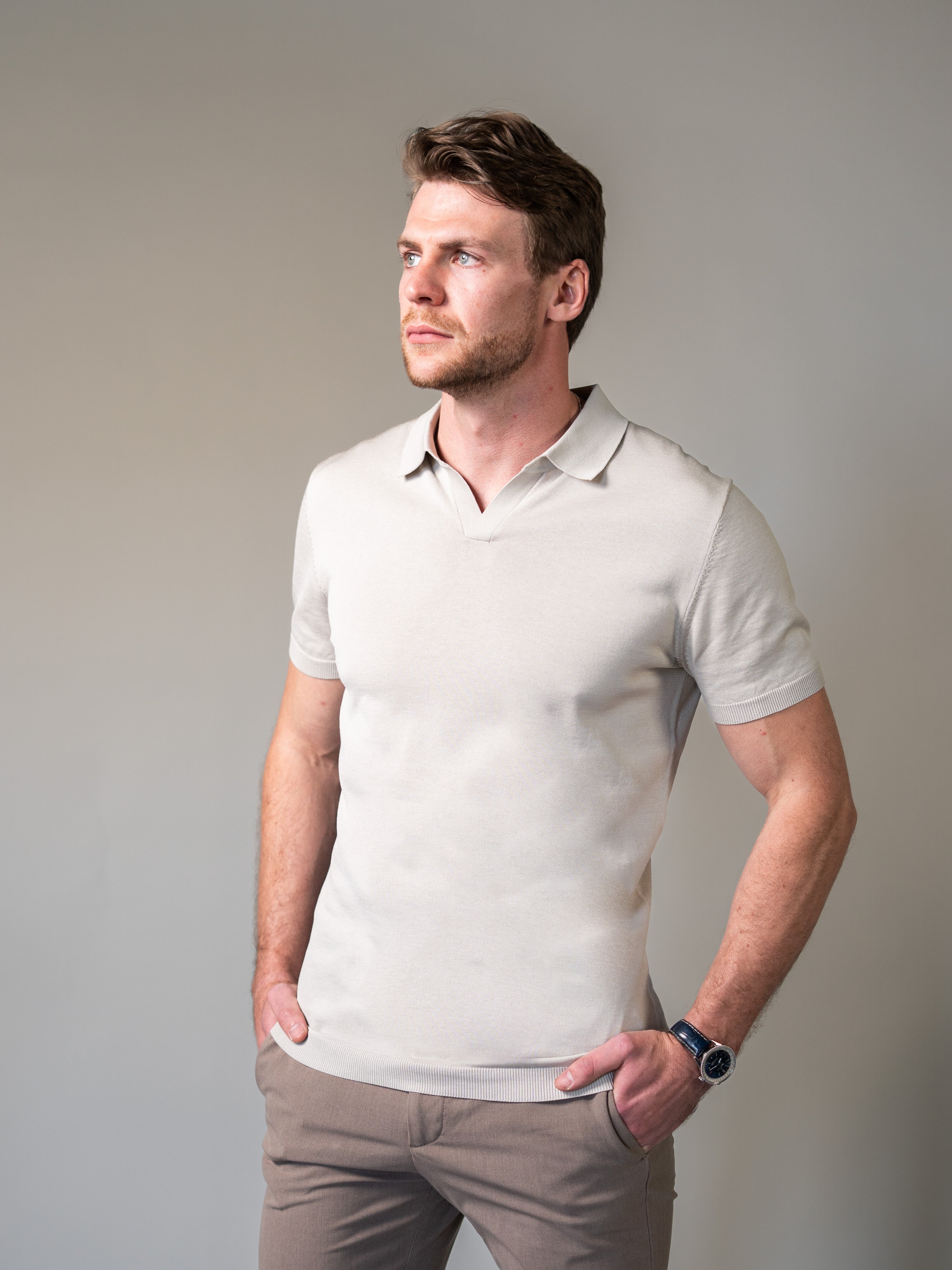 Beige Knitted Vittorini Fit Polo Shirt