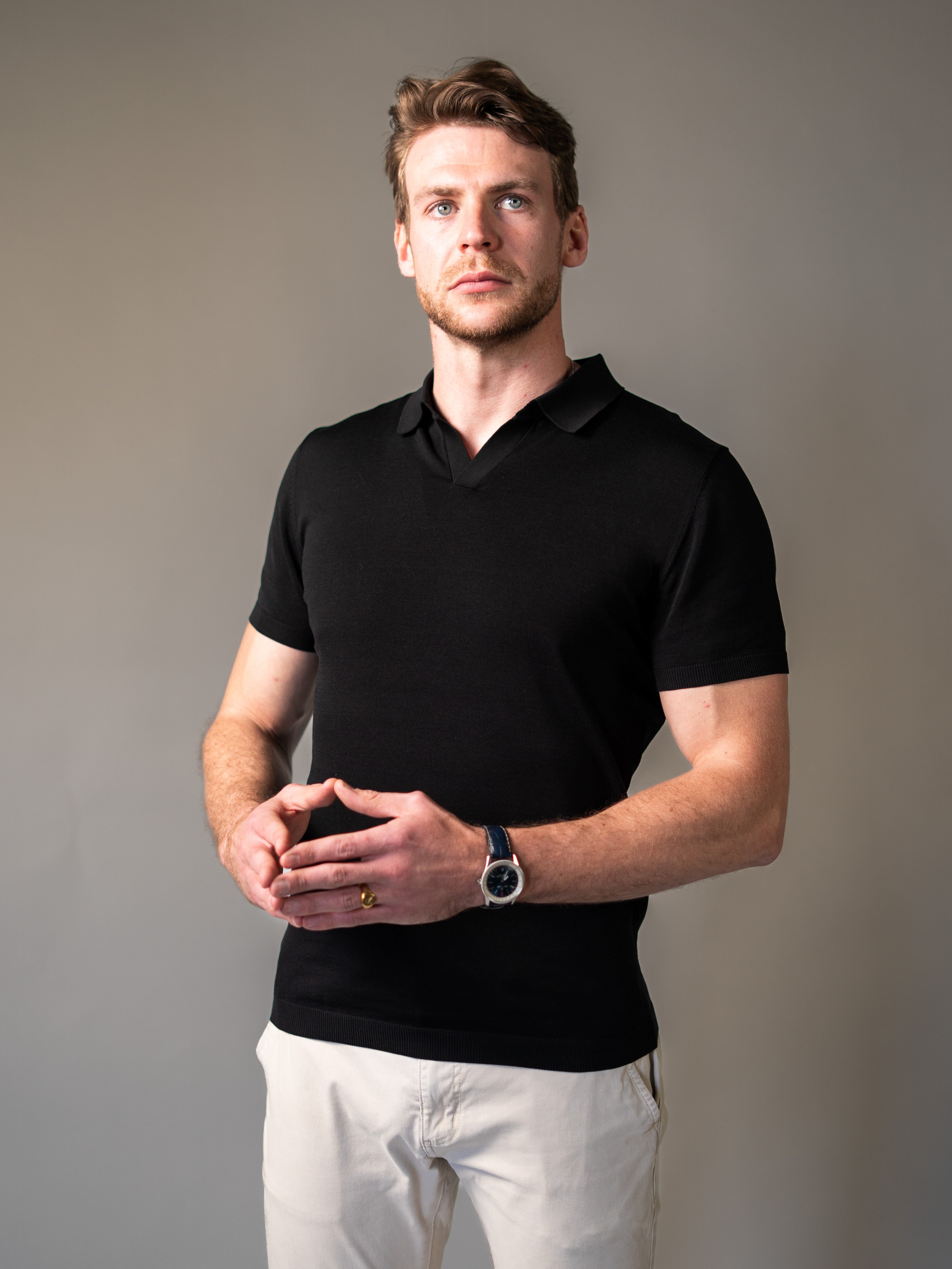 Black Knitted Vittorini Fit Polo Shirt