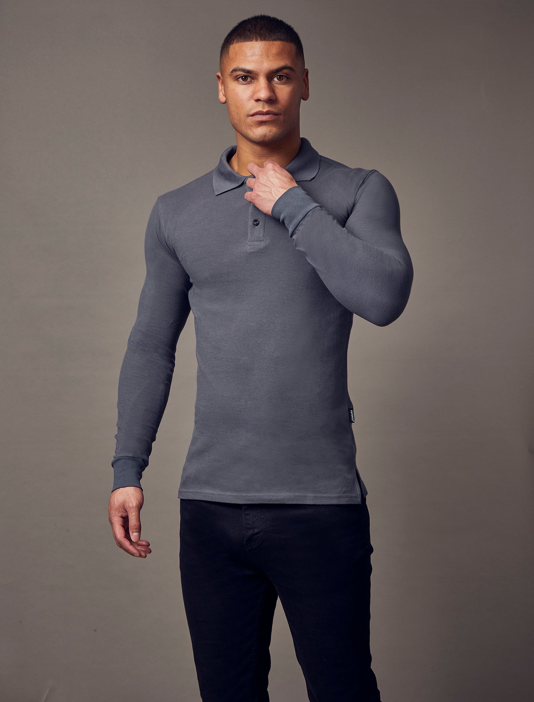 Long Sleeve Dark Grey Vittorini Fit Polo Shirt
