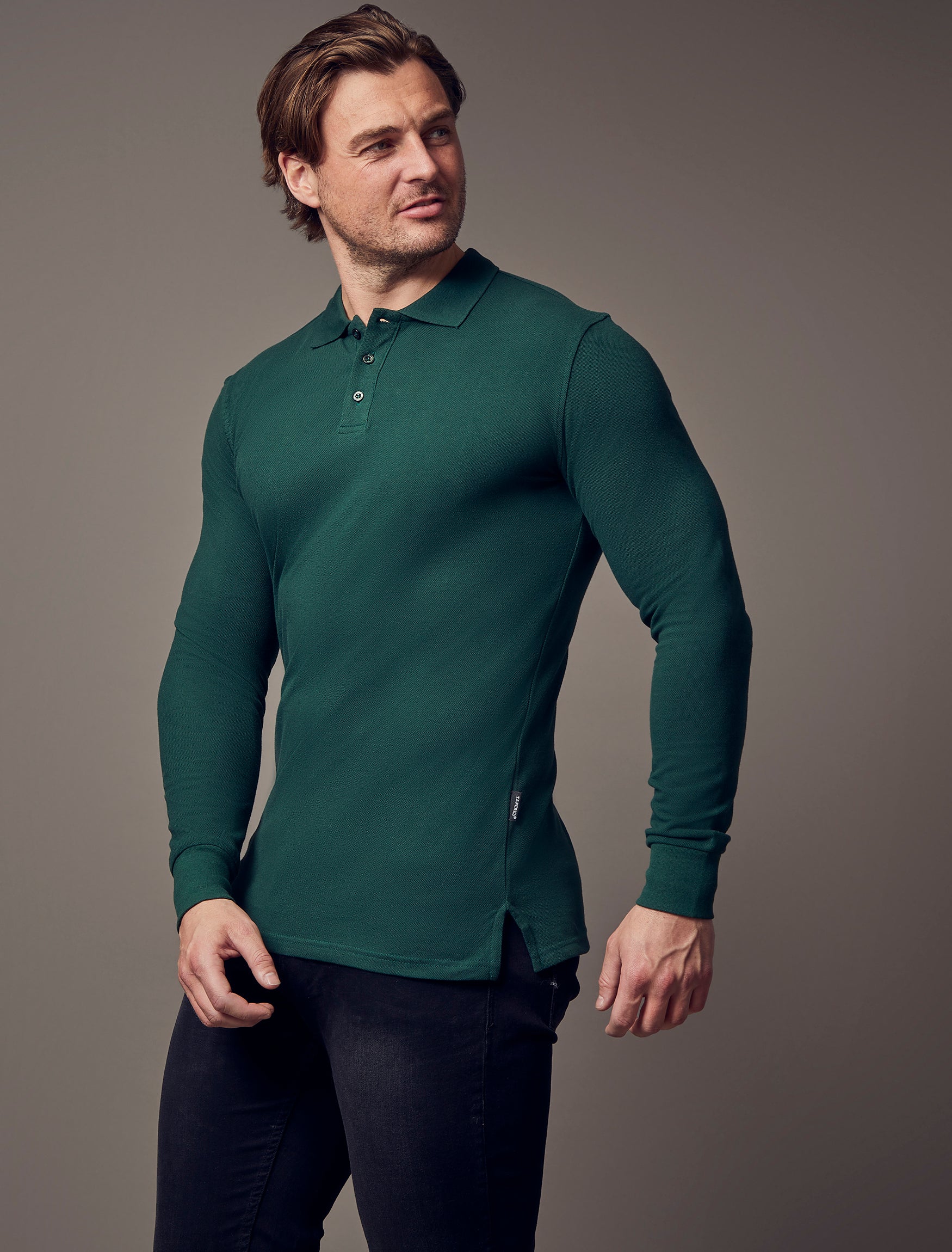 Long Sleeve Green Vittorini Fit Polo Shirt