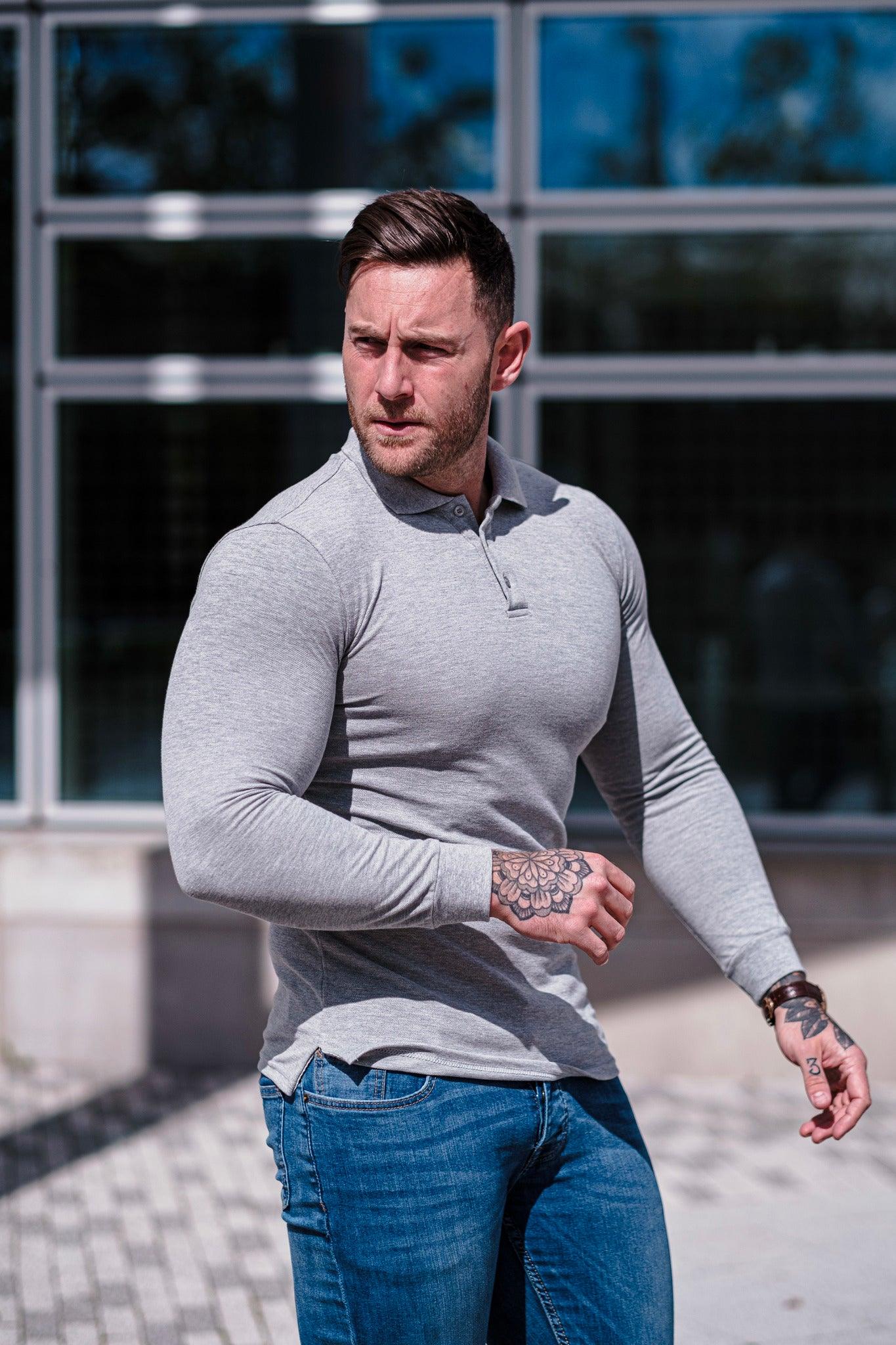 Long Sleeve Grey Vittorini Fit Polo Shirt