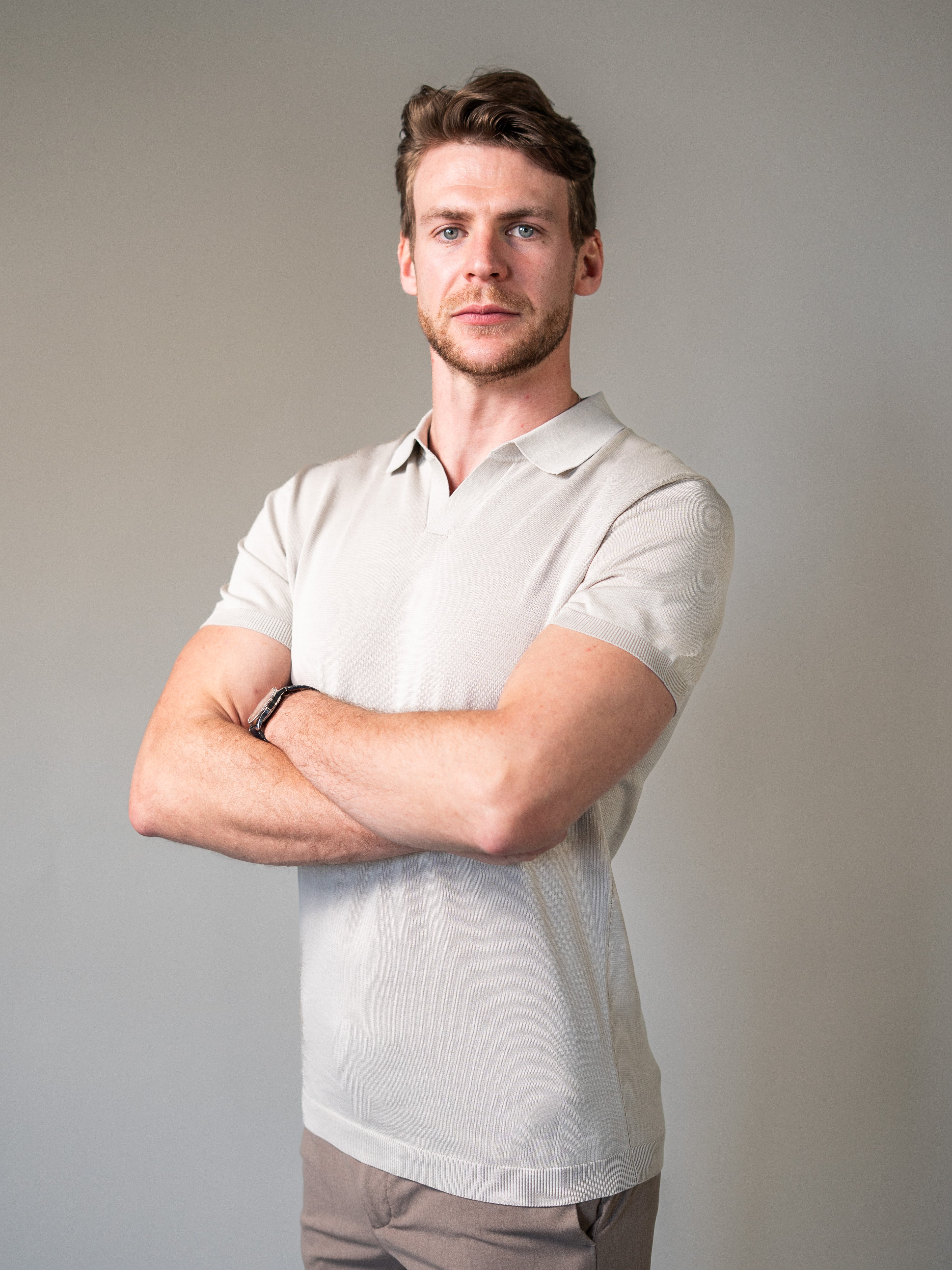 Beige Knitted Vittorini Fit Polo Shirt