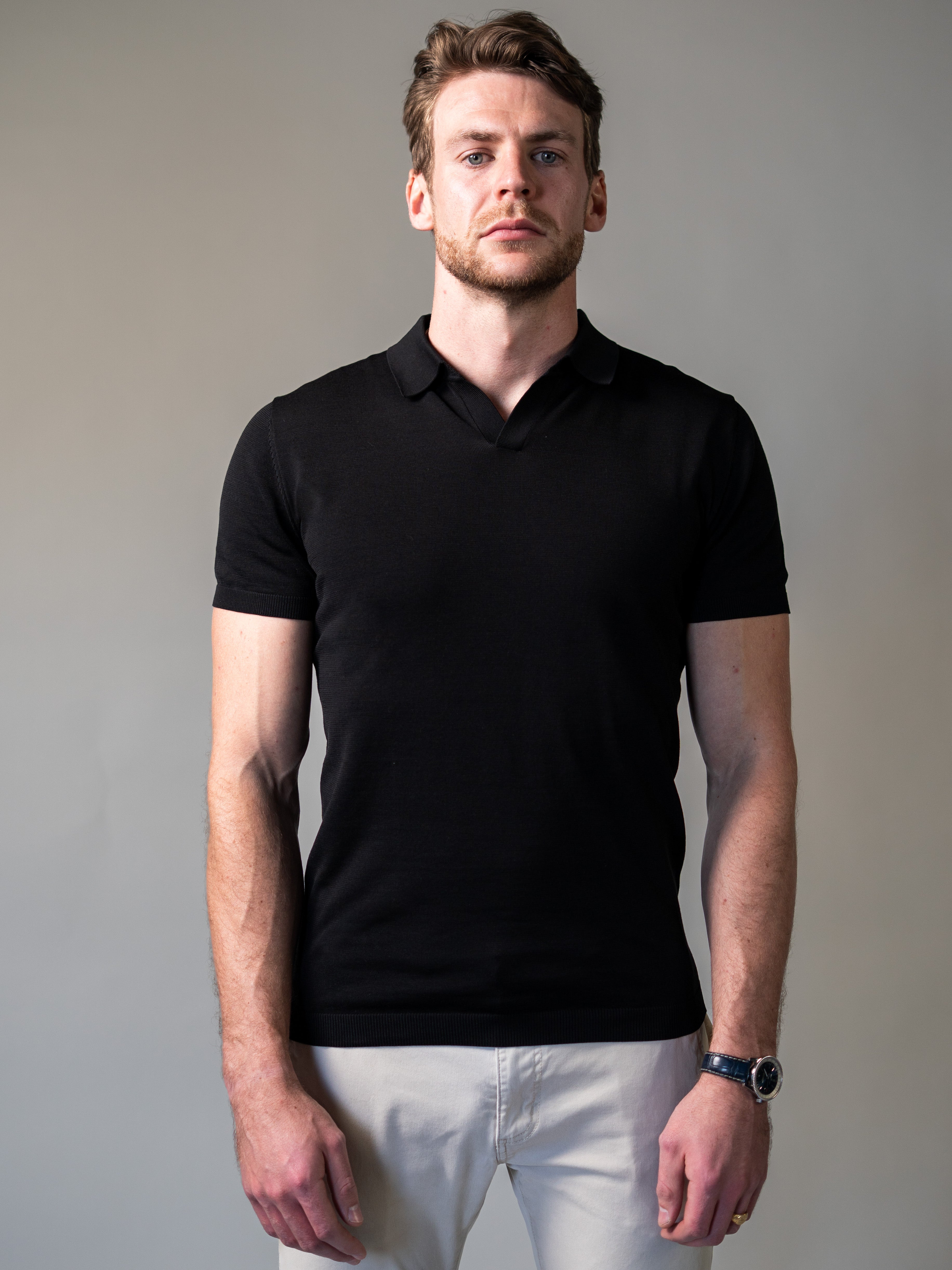 Black Knitted Vittorini Fit Polo Shirt