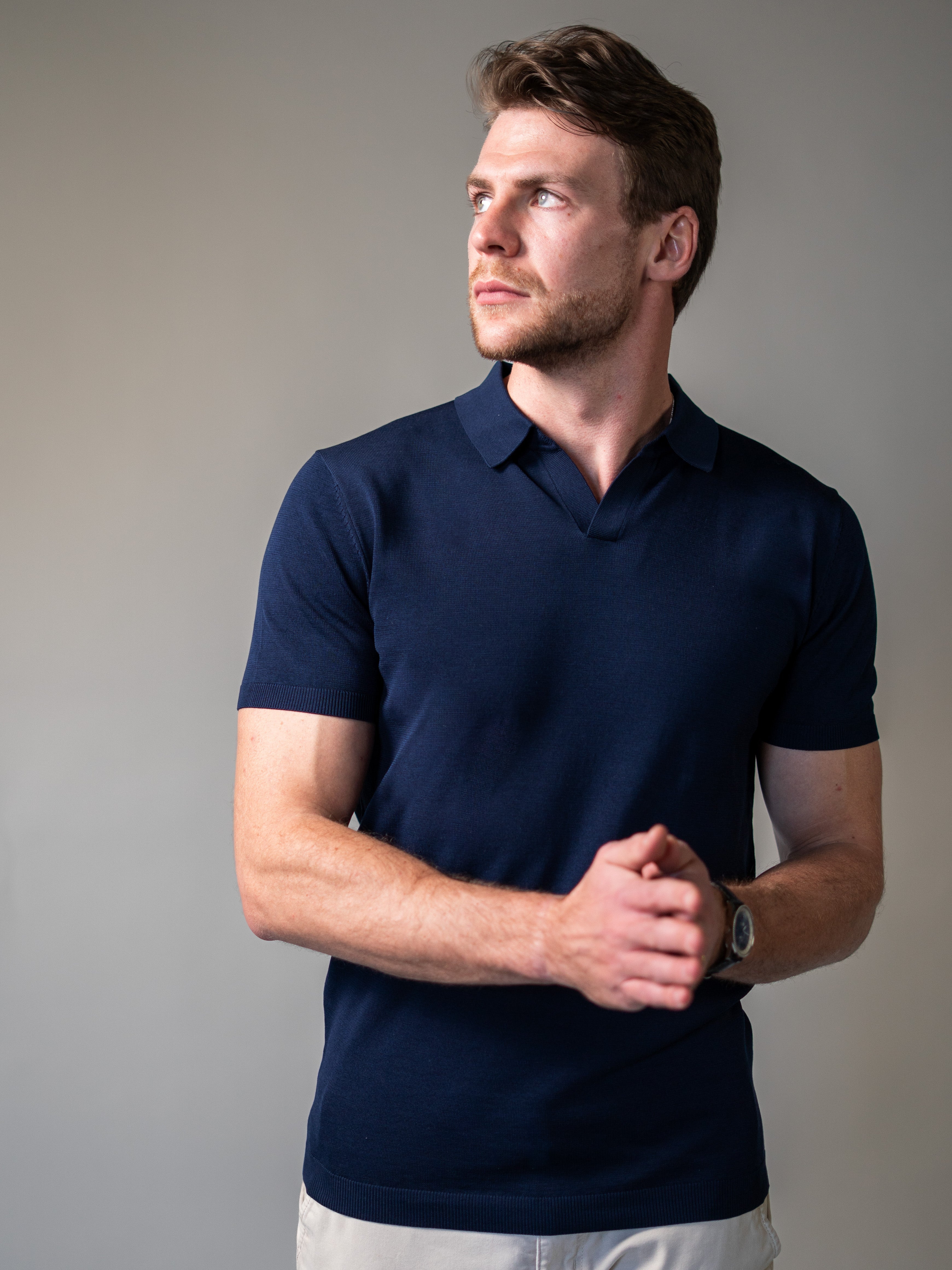 Navy Knitted Vittorini Fit Polo Shirt