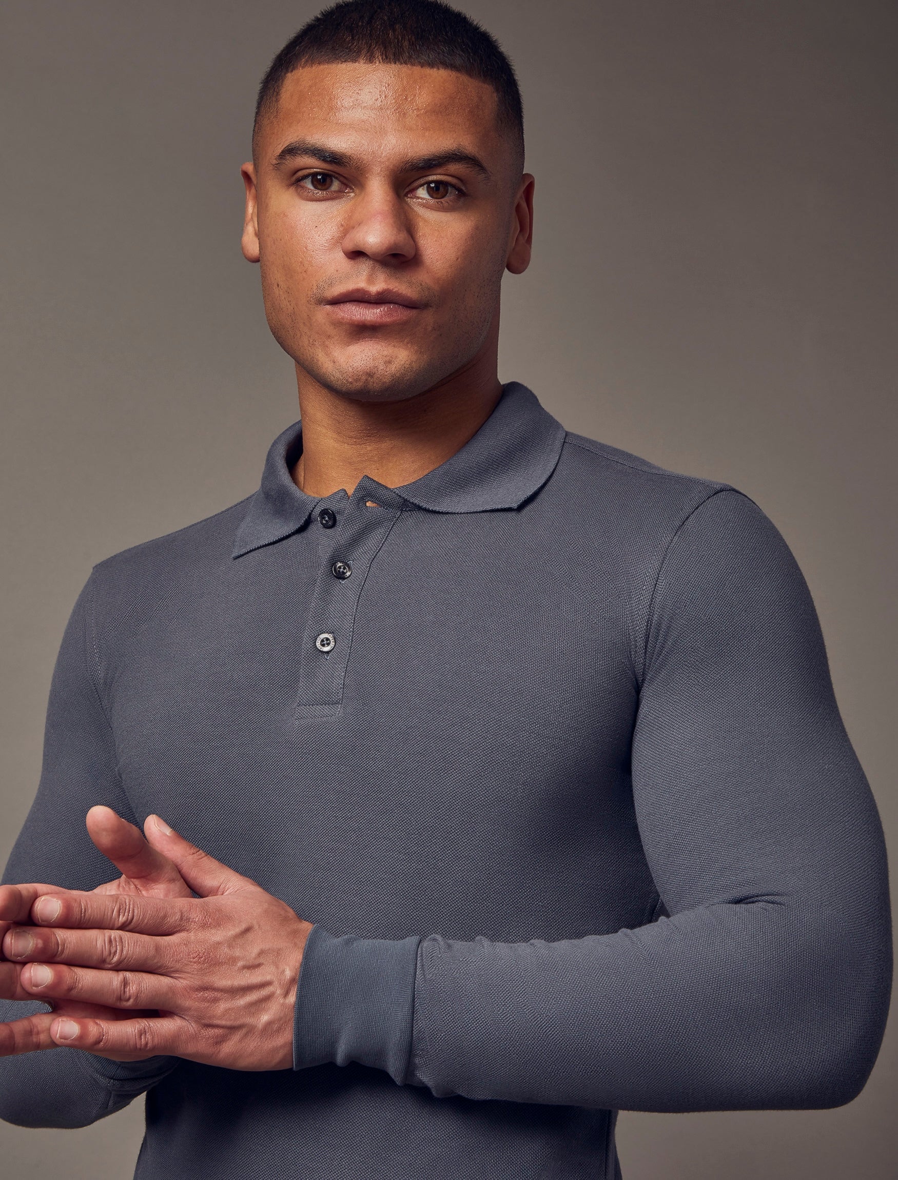 Long Sleeve Dark Grey Vittorini Fit Polo Shirt