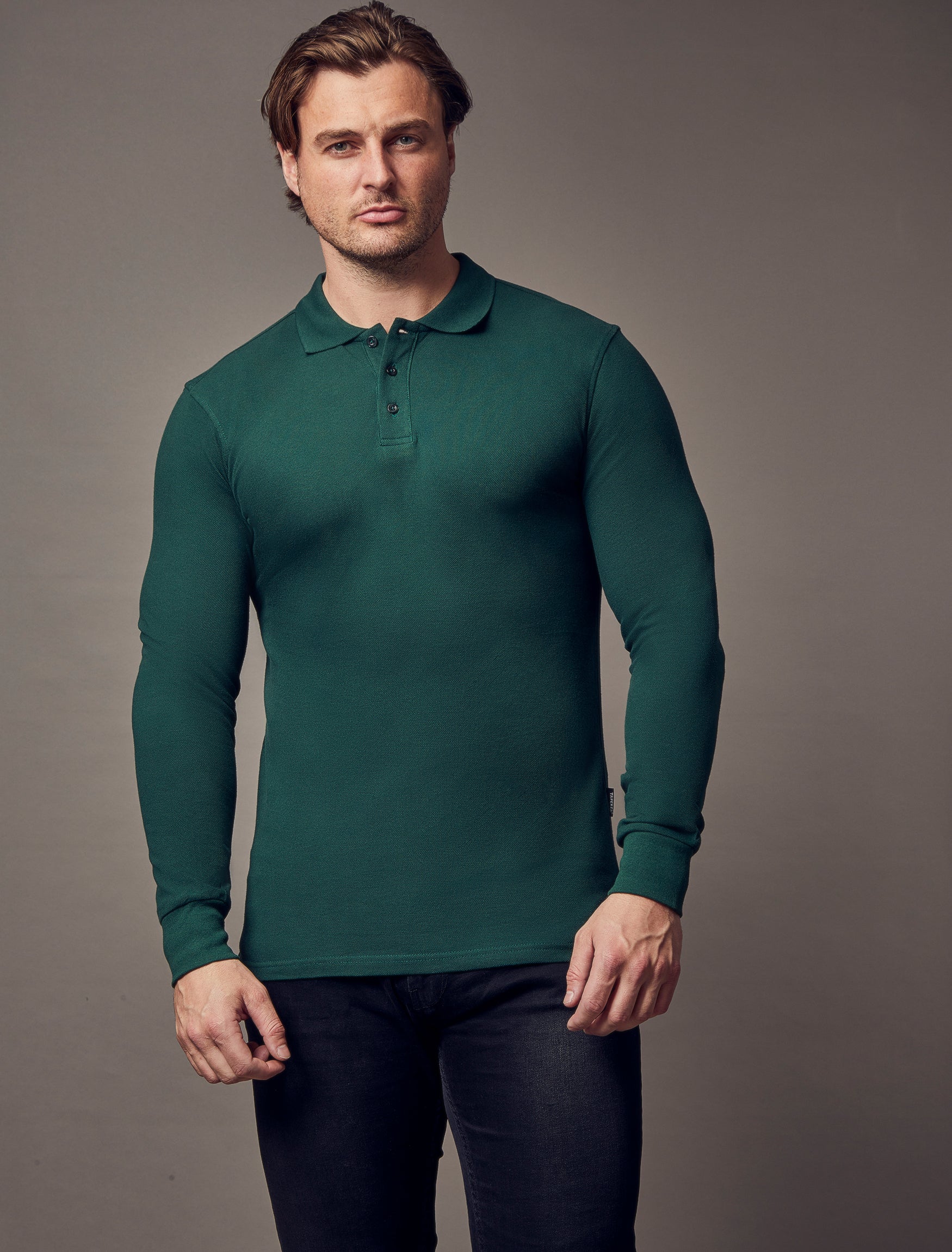 Long Sleeve Green Vittorini Fit Polo Shirt