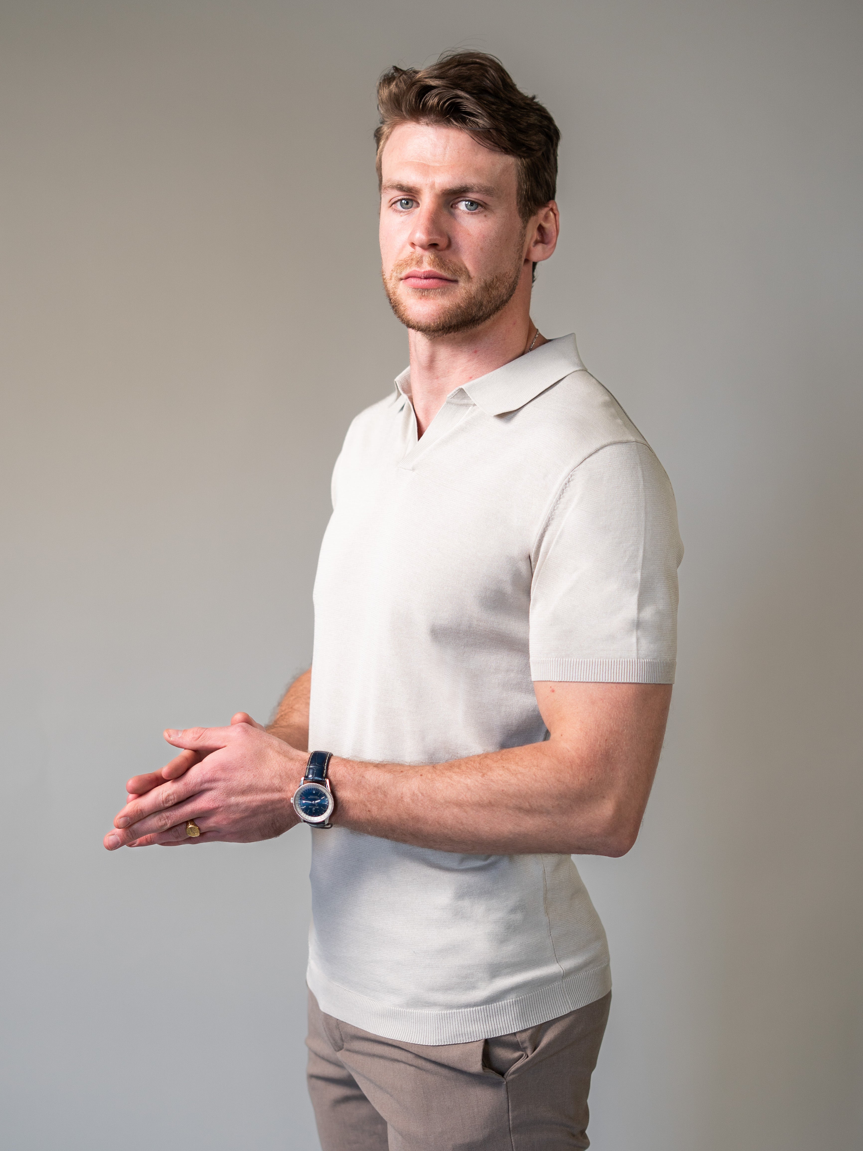 Beige Knitted Vittorini Fit Polo Shirt