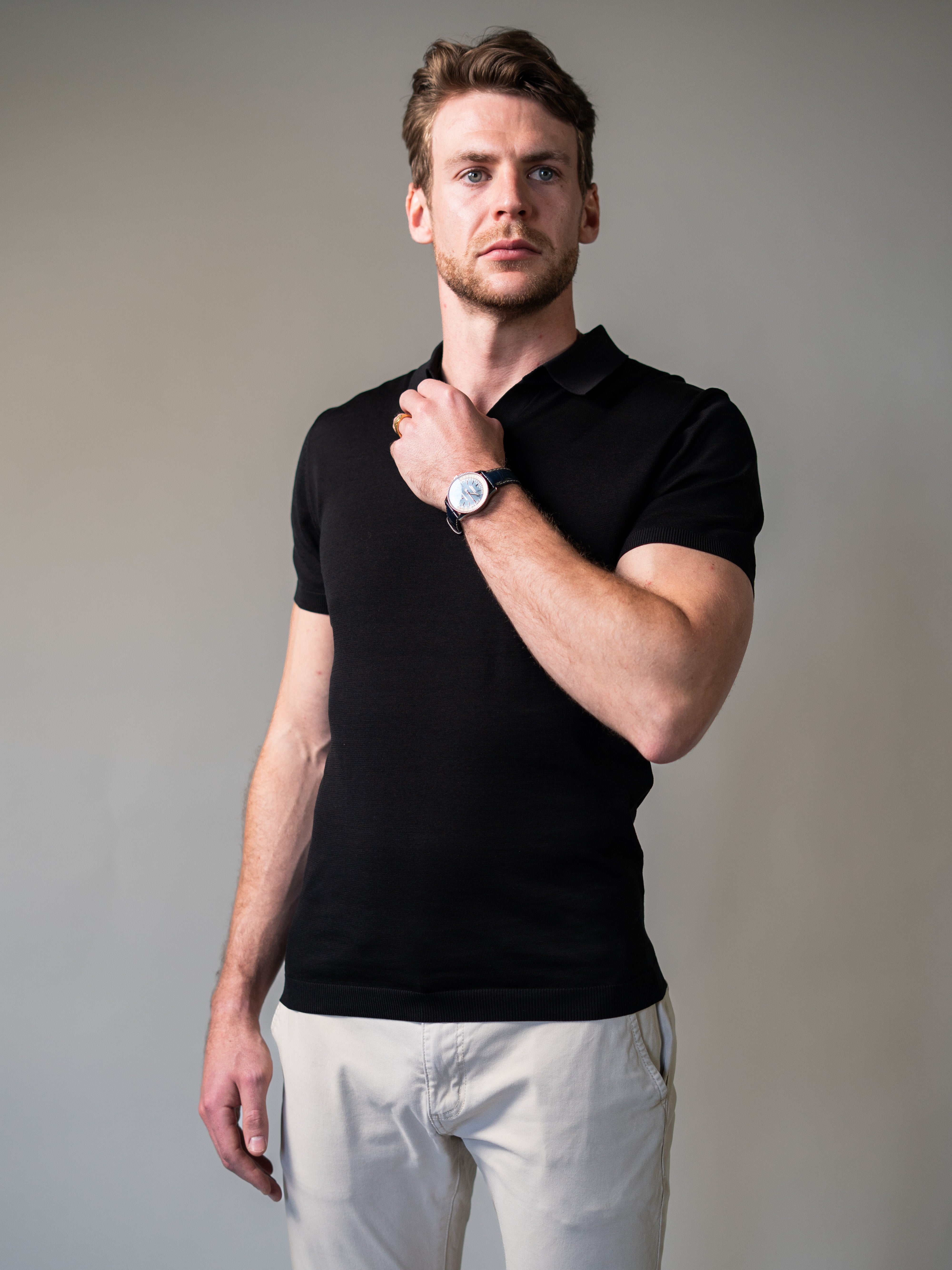 Black Knitted Vittorini Fit Polo Shirt