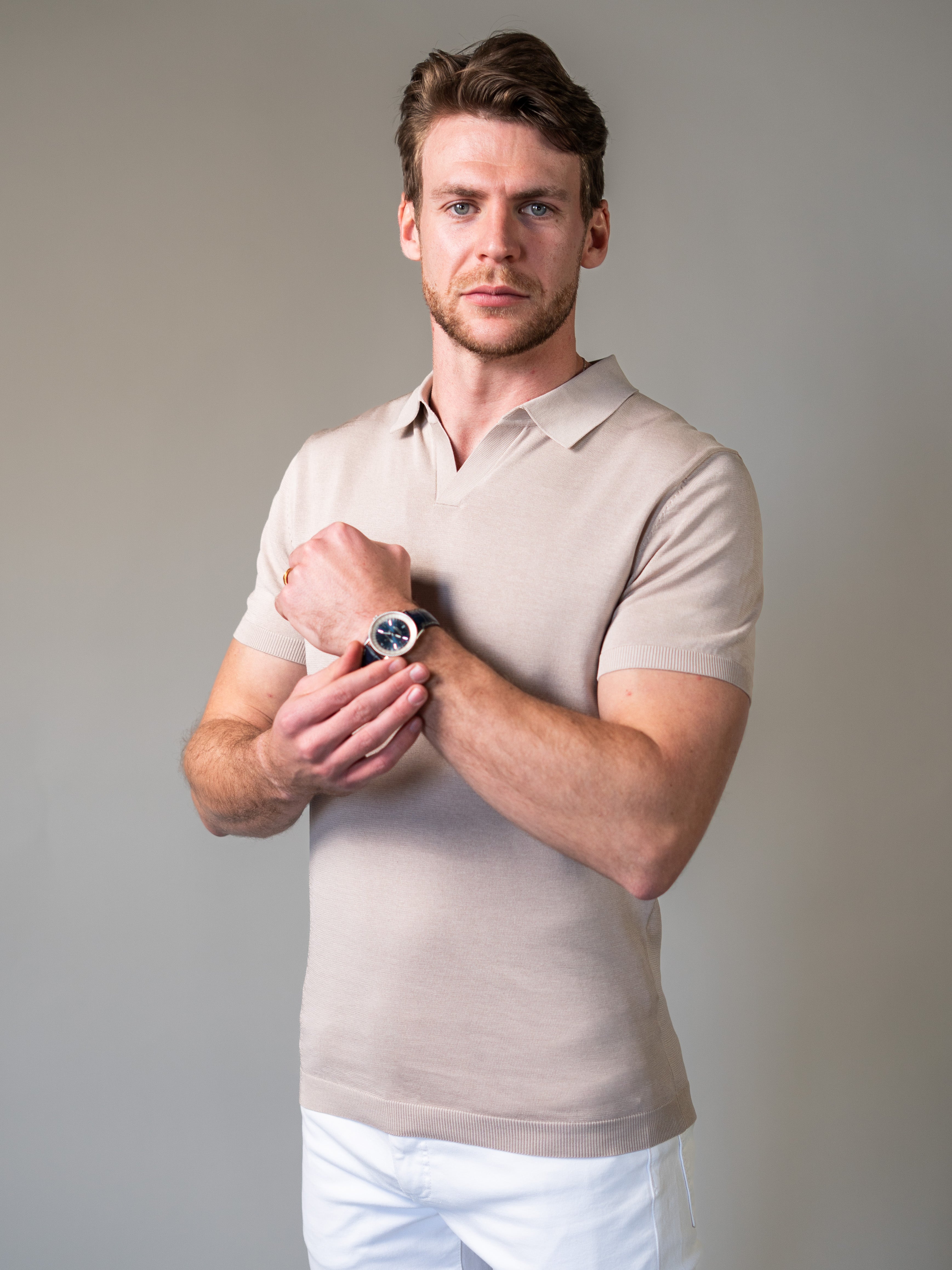 Light Brown Knitted Vittorini Fit Polo Shirt