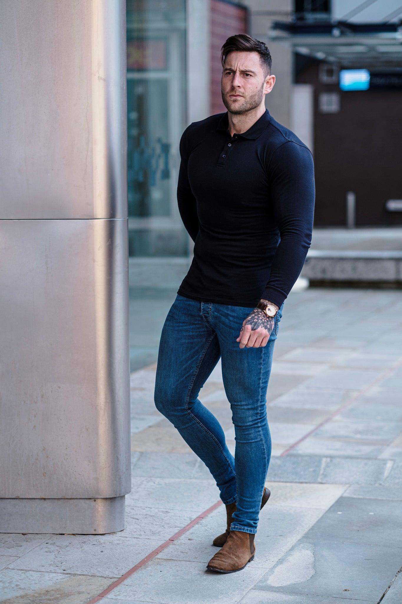 Long Sleeve Navy Vittorini Fit Polo Shirt