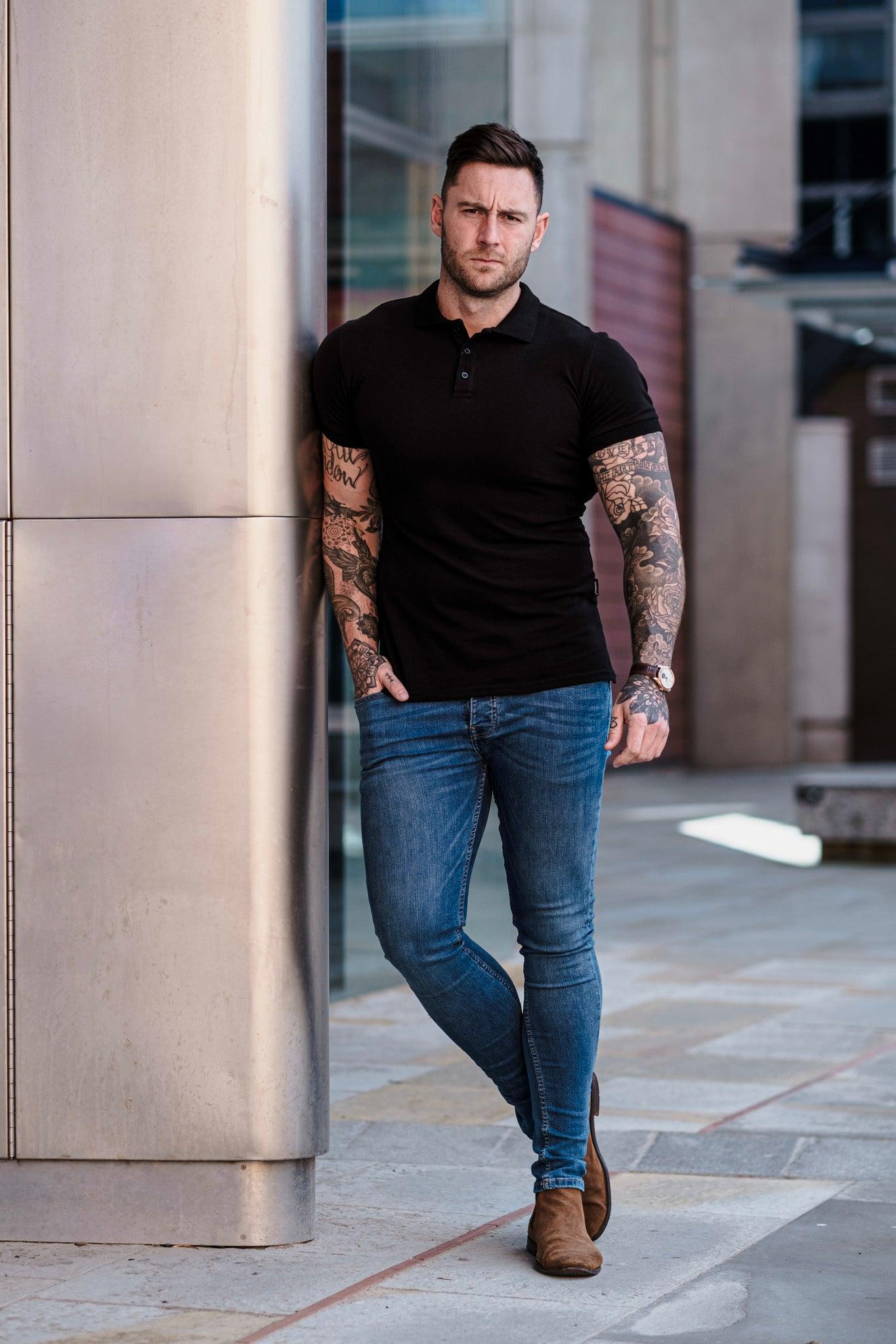 Short Sleeve Black Vittorini Fit Polo Shirt