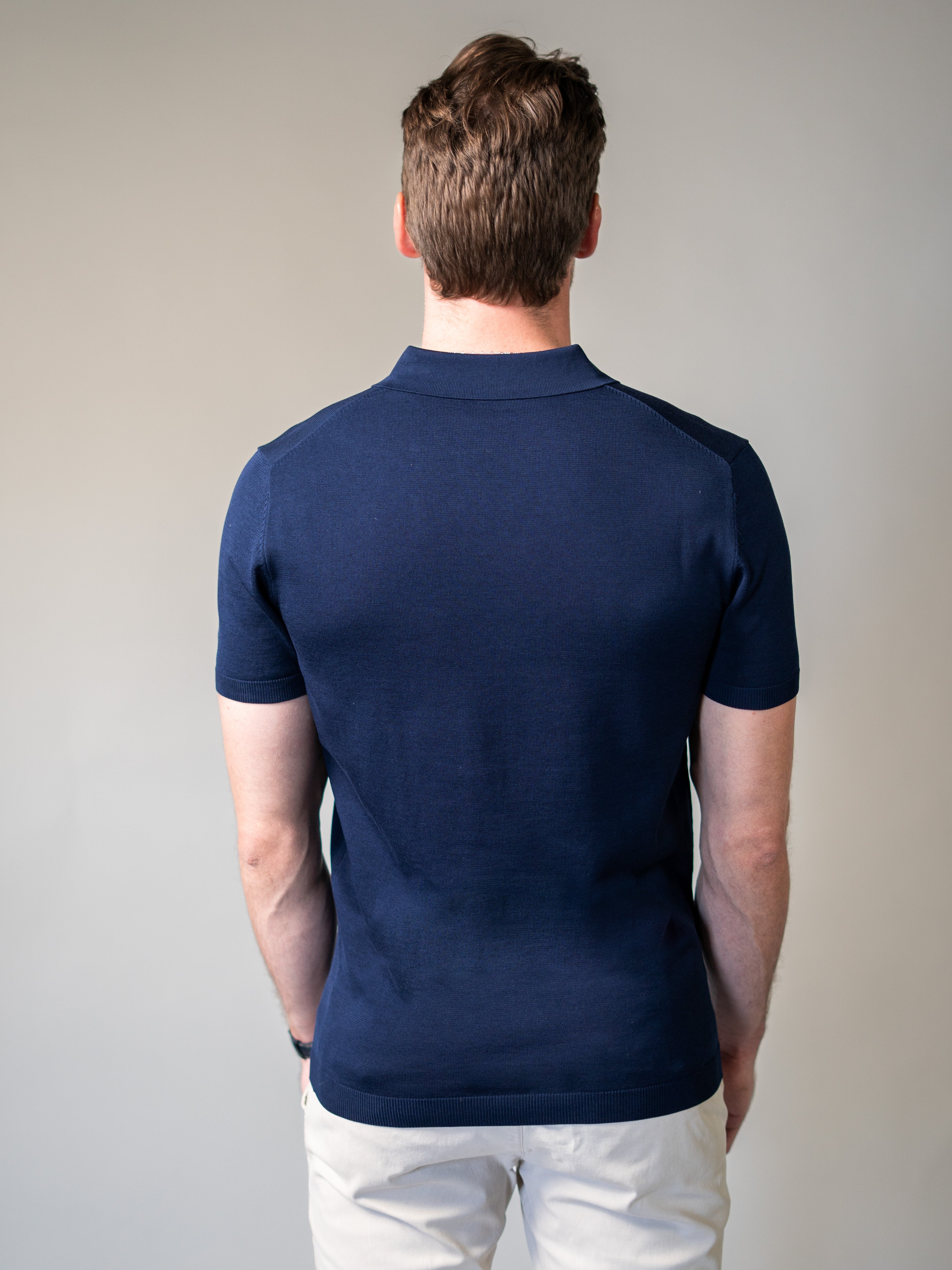 Navy Knitted Vittorini Fit Polo Shirt