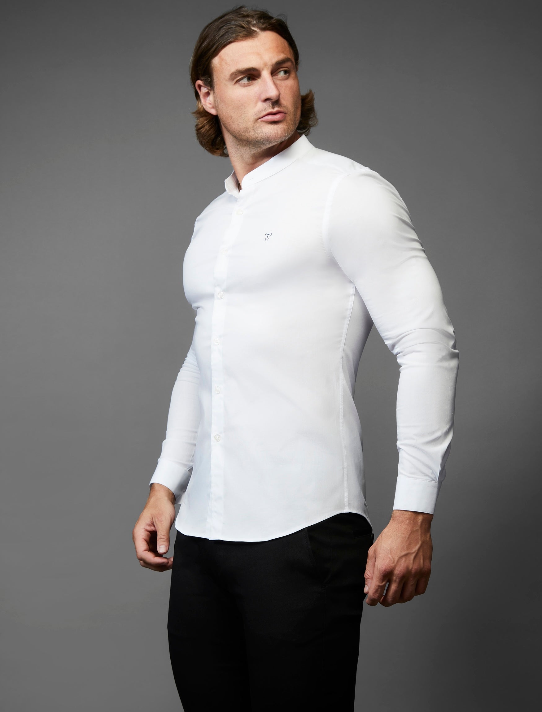 Grandad Collar White Vittorini Fit Shirt